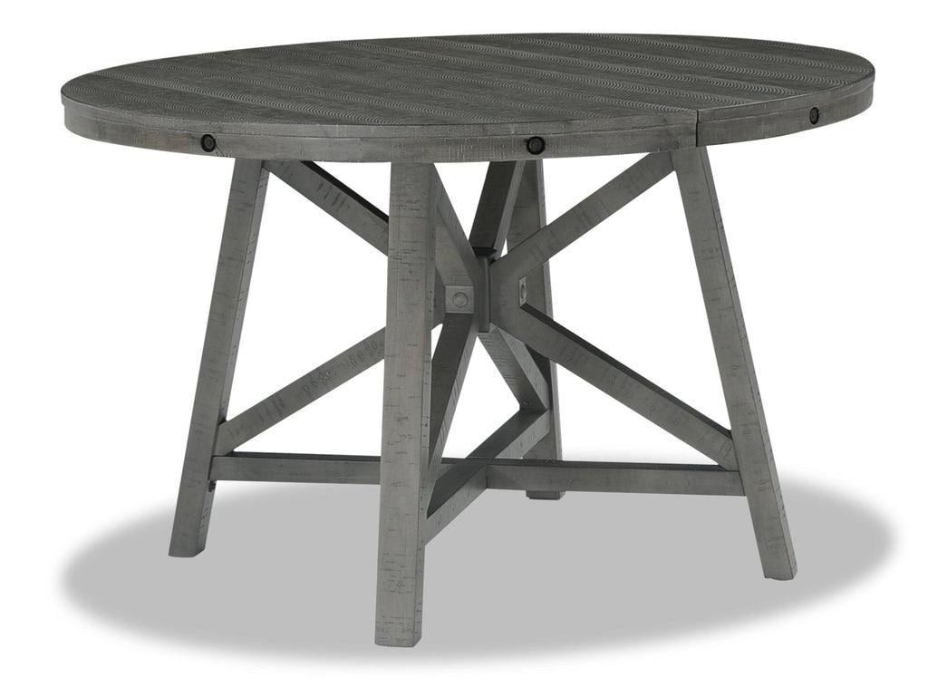 Alto Round Dining Table with 48-66"W Extension, Trestle Base - Grey | Table de salle à manger ronde Alto de 48 po à 66 po avec rallonge et base à tréteaux - grise