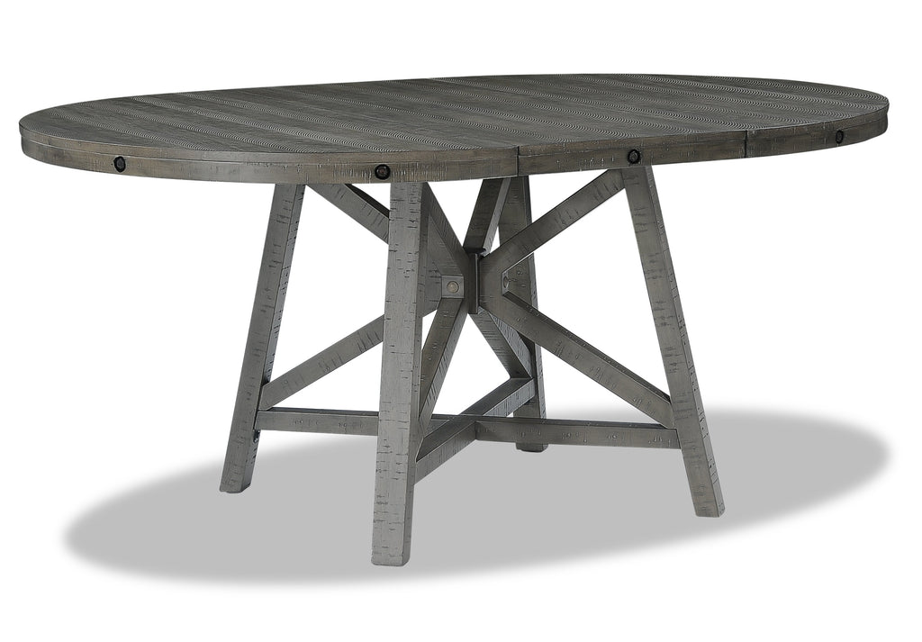 Alto Round Dining Table with 48-66"W Extension, Trestle Base - Grey | Table de salle à manger ronde Alto de 48 po à 66 po avec rallonge et base à tréteaux - grise