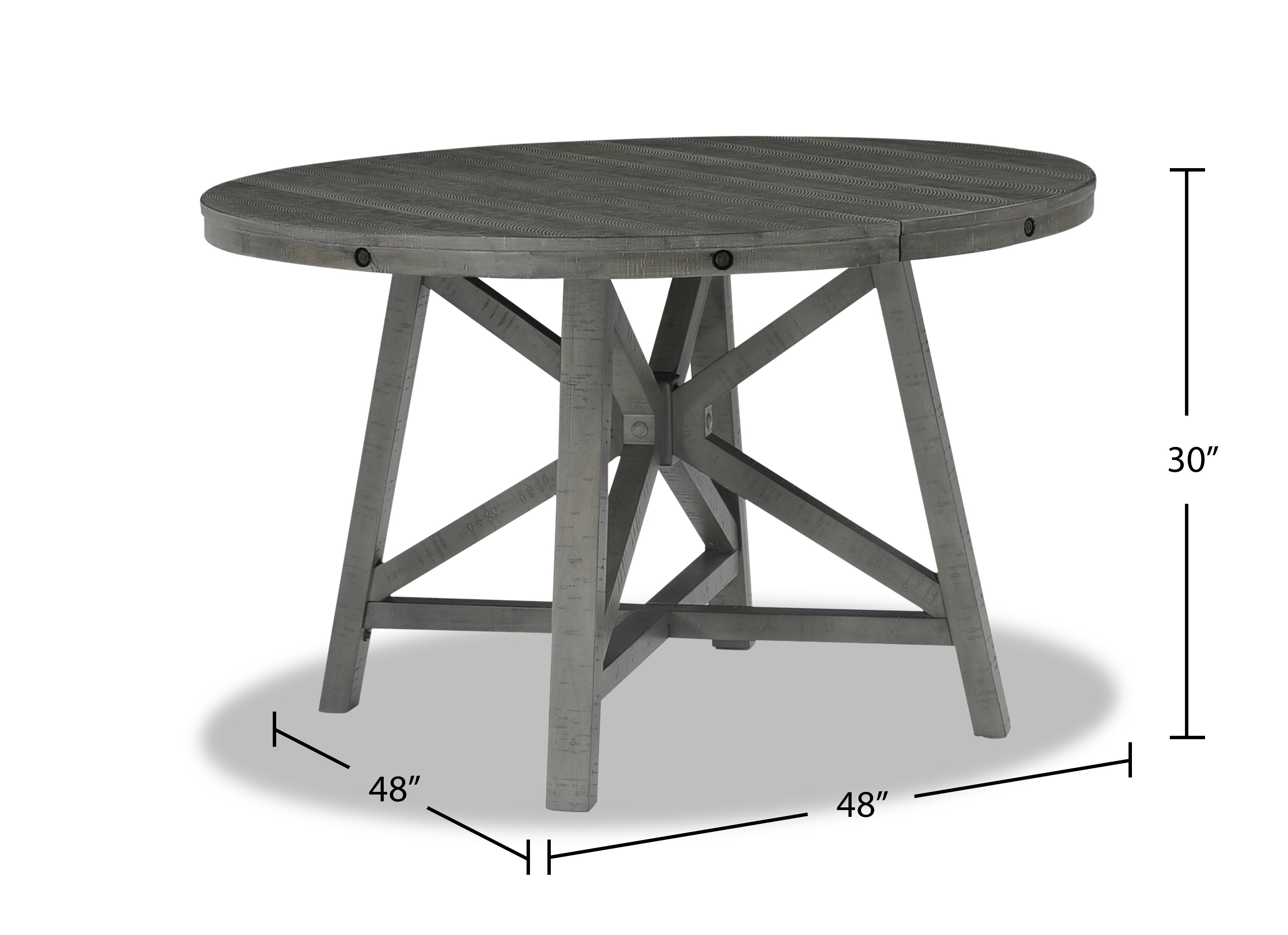Alto Round Dining Table with 48-66"W Extension, Trestle Base - Grey | Table de salle à manger ronde Alto de 48 po à 66 po avec rallonge et base à tréteaux - grise