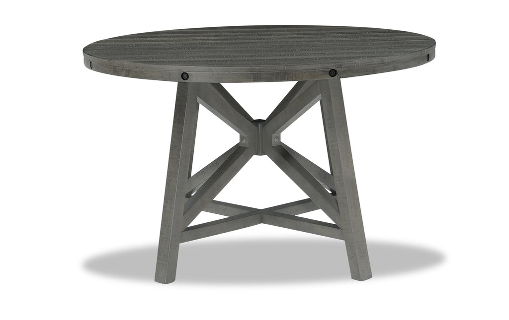 Alto Round Dining Table with 48-66"W Extension, Trestle Base - Grey | Table de salle à manger ronde Alto de 48 po à 66 po avec rallonge et base à tréteaux - grise
