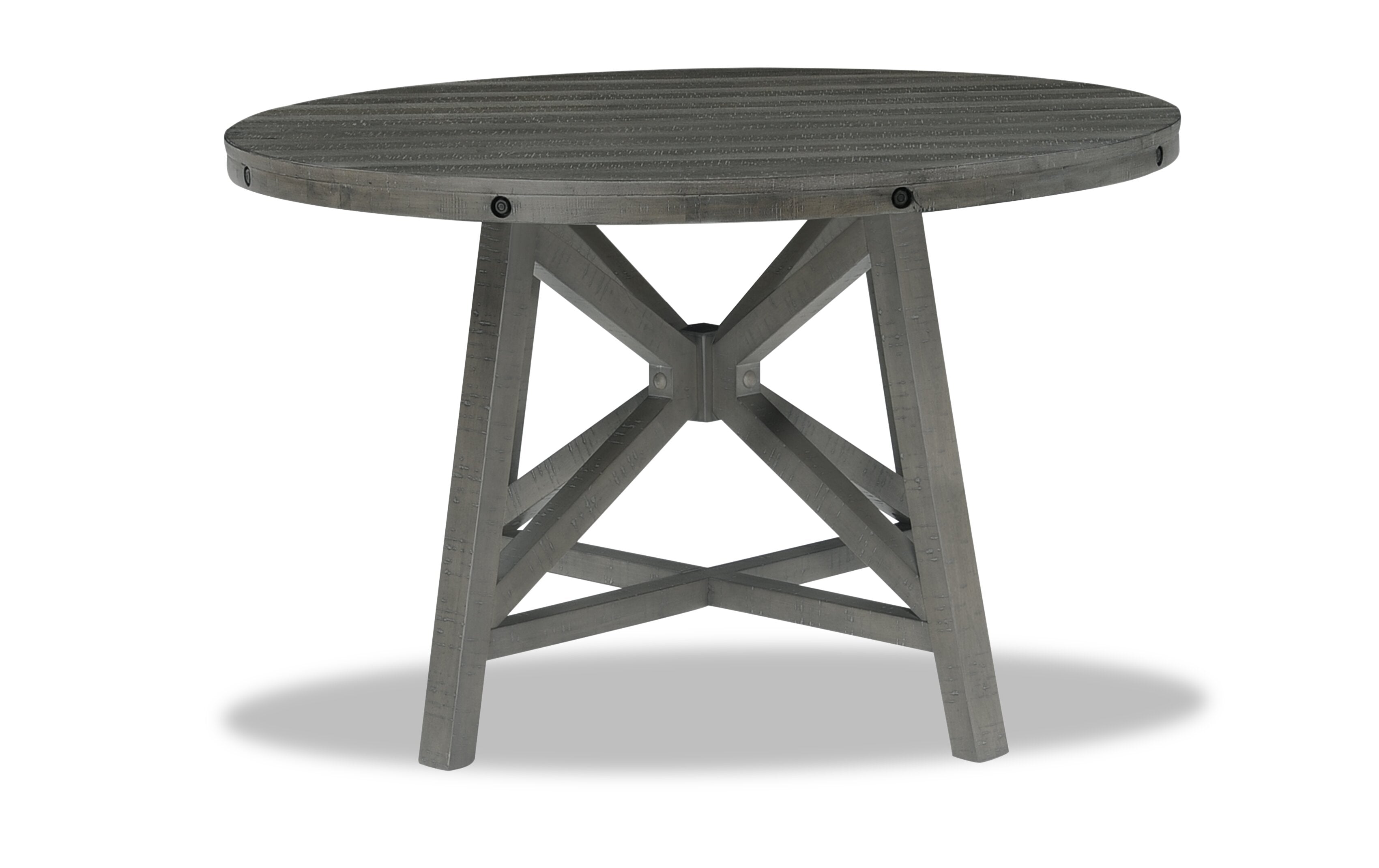 Alto Round Dining Table with 48-66"W Extension, Trestle Base - Grey | Table de salle à manger ronde Alto de 48 po à 66 po avec rallonge et base à tréteaux - grise