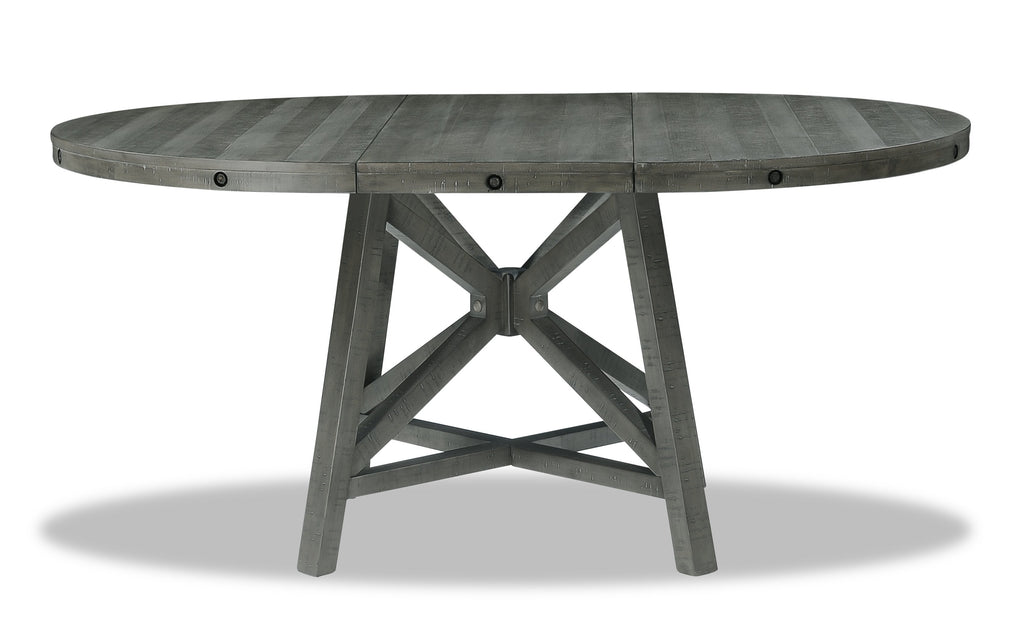 Alto Round Dining Table with 48-66"W Extension, Trestle Base - Grey | Table de salle à manger ronde Alto de 48 po à 66 po avec rallonge et base à tréteaux - grise
