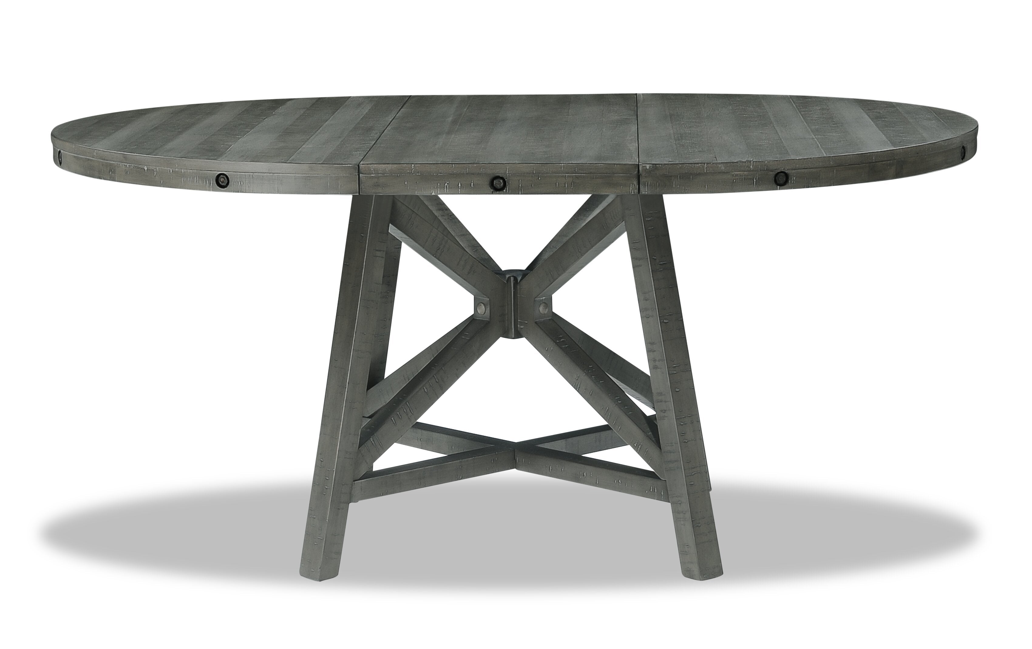 Alto Round Dining Table with 48-66"W Extension, Trestle Base - Grey | Table de salle à manger ronde Alto de 48 po à 66 po avec rallonge et base à tréteaux - grise