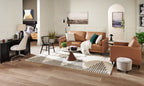 Alwin 31.5” Modern Round Coffee Table with White Sintered Stone Top - Brown | Table à café ronde moderne Alwin de 31,5 po avec dessus en pierre frittée blanche - brune