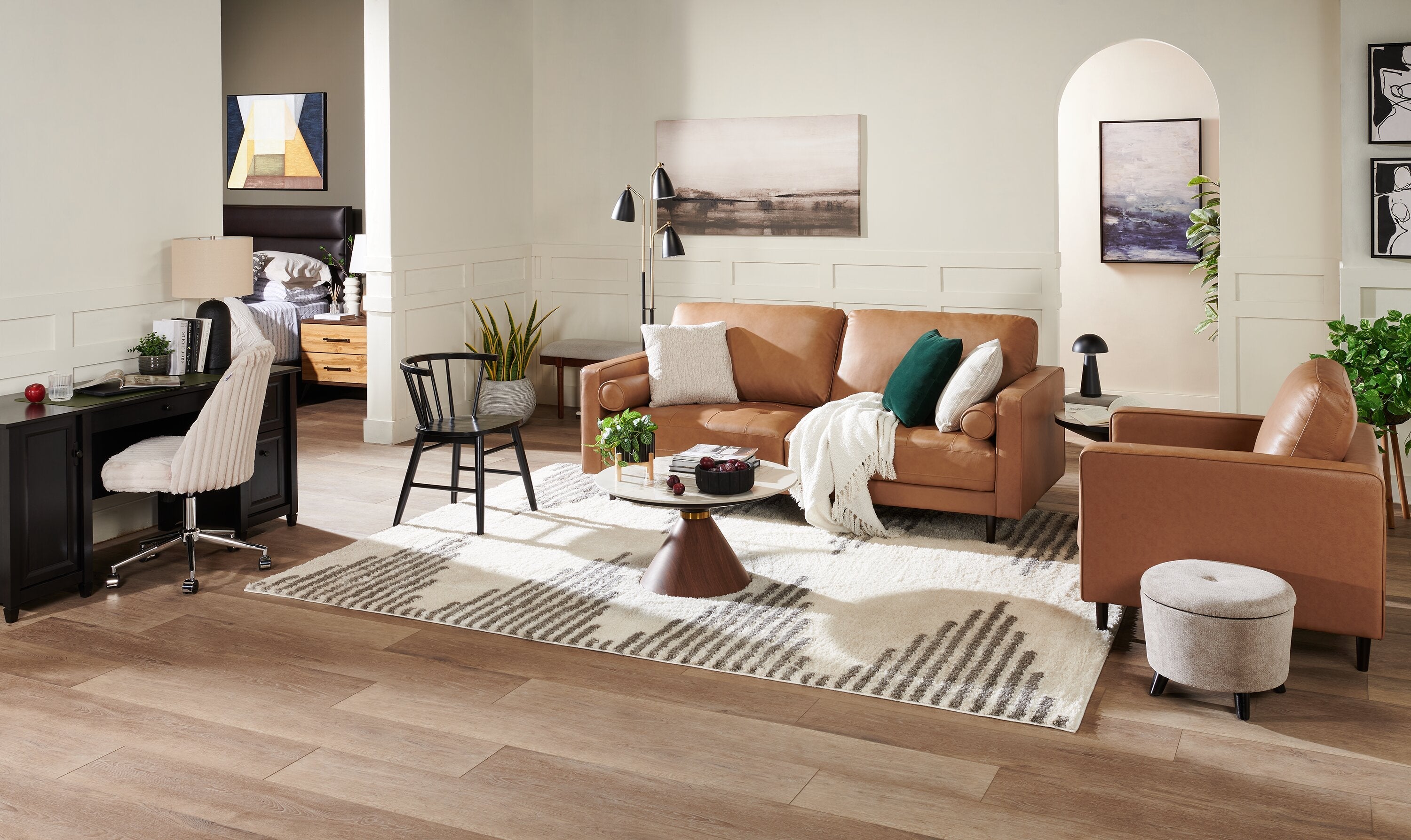 Alwin 31.5” Modern Round Coffee Table with White Sintered Stone Top - Brown | Table à café ronde moderne Alwin de 31,5 po avec dessus en pierre frittée blanche - brune