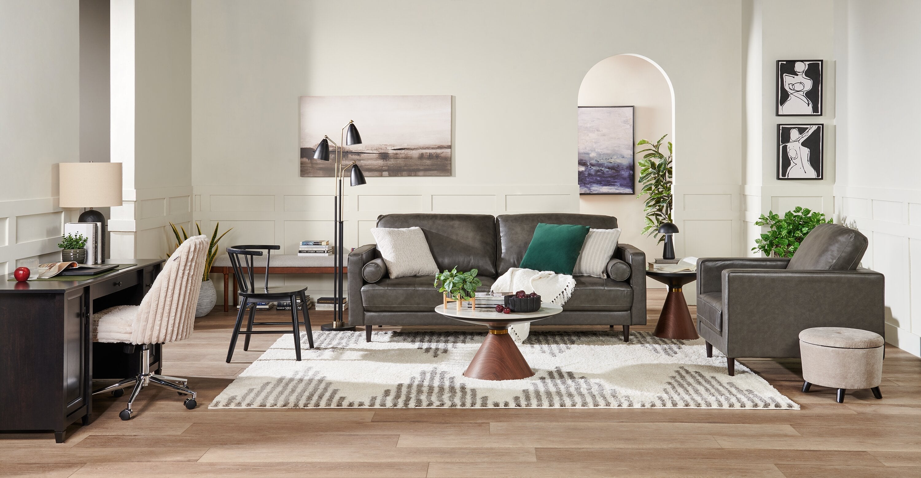 Alwin 31.5” Modern Round Coffee Table with White Sintered Stone Top - Brown | Table à café ronde moderne Alwin de 31,5 po avec dessus en pierre frittée blanche - brune