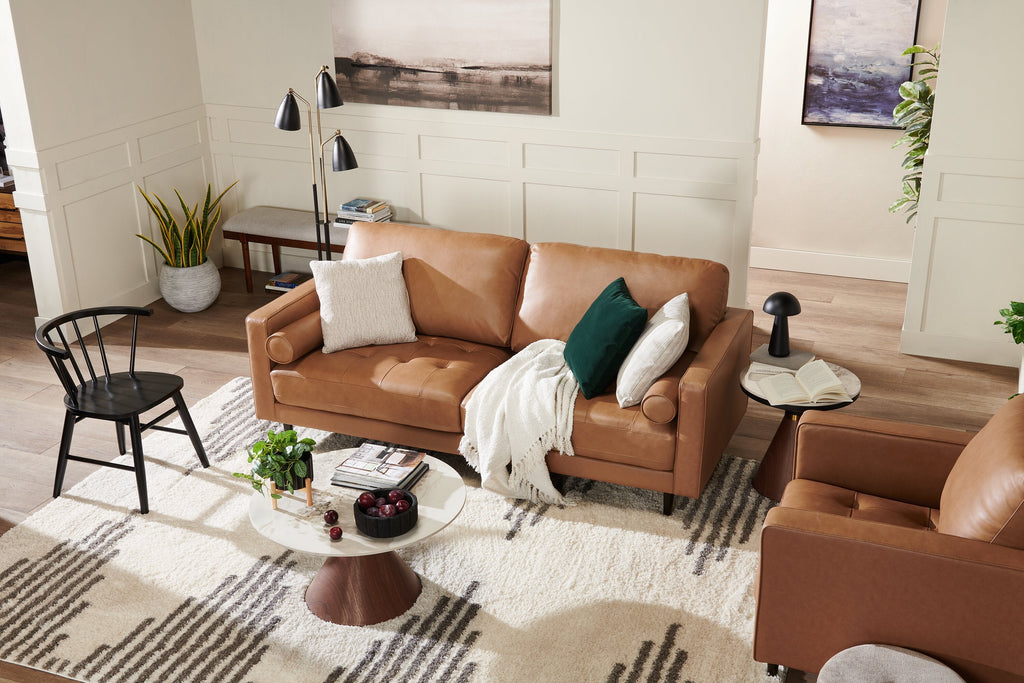 Alwin 31.5” Modern Round Coffee Table with White Sintered Stone Top - Brown | Table à café ronde moderne Alwin de 31,5 po avec dessus en pierre frittée blanche - brune