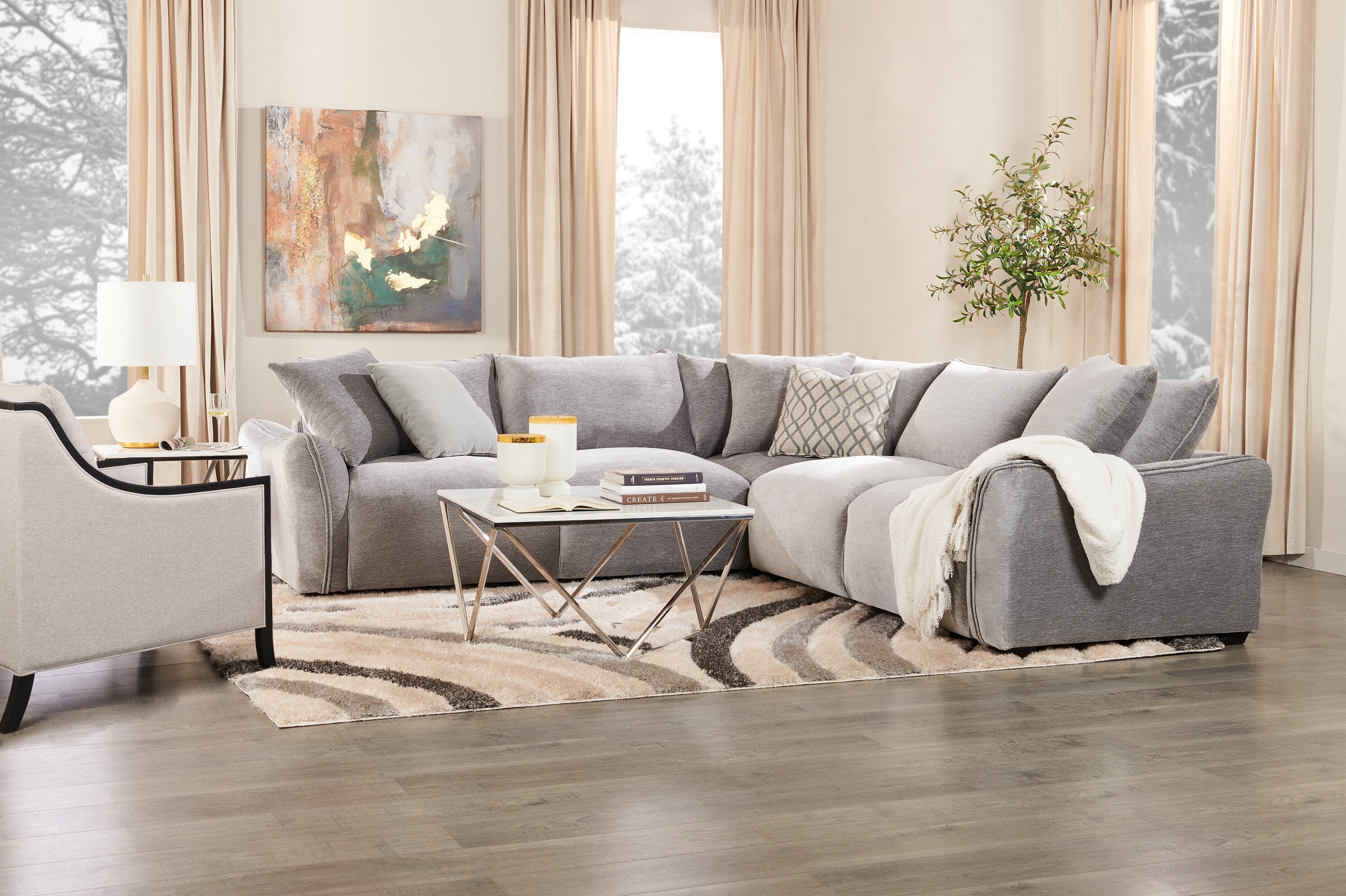 Amanda 31.5" Modern Square Coffee Table - White Marble Top with Chrome Metal Base|Table à café carrée moderne Amanda de 31,5 po - dessus en marbre blanc avec base en métal chromé