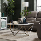 Amanda 31.5" Modern Square Coffee Table - White Marble Top with Chrome Metal Base|Table à café carrée moderne Amanda de 31,5 po - dessus en marbre blanc avec base en métal chromé