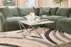 Amanda 31.5" Modern Square Coffee Table - White Marble Top with Chrome Metal Base|Table à café carrée moderne Amanda de 31,5 po - dessus en marbre blanc avec base en métal chromé