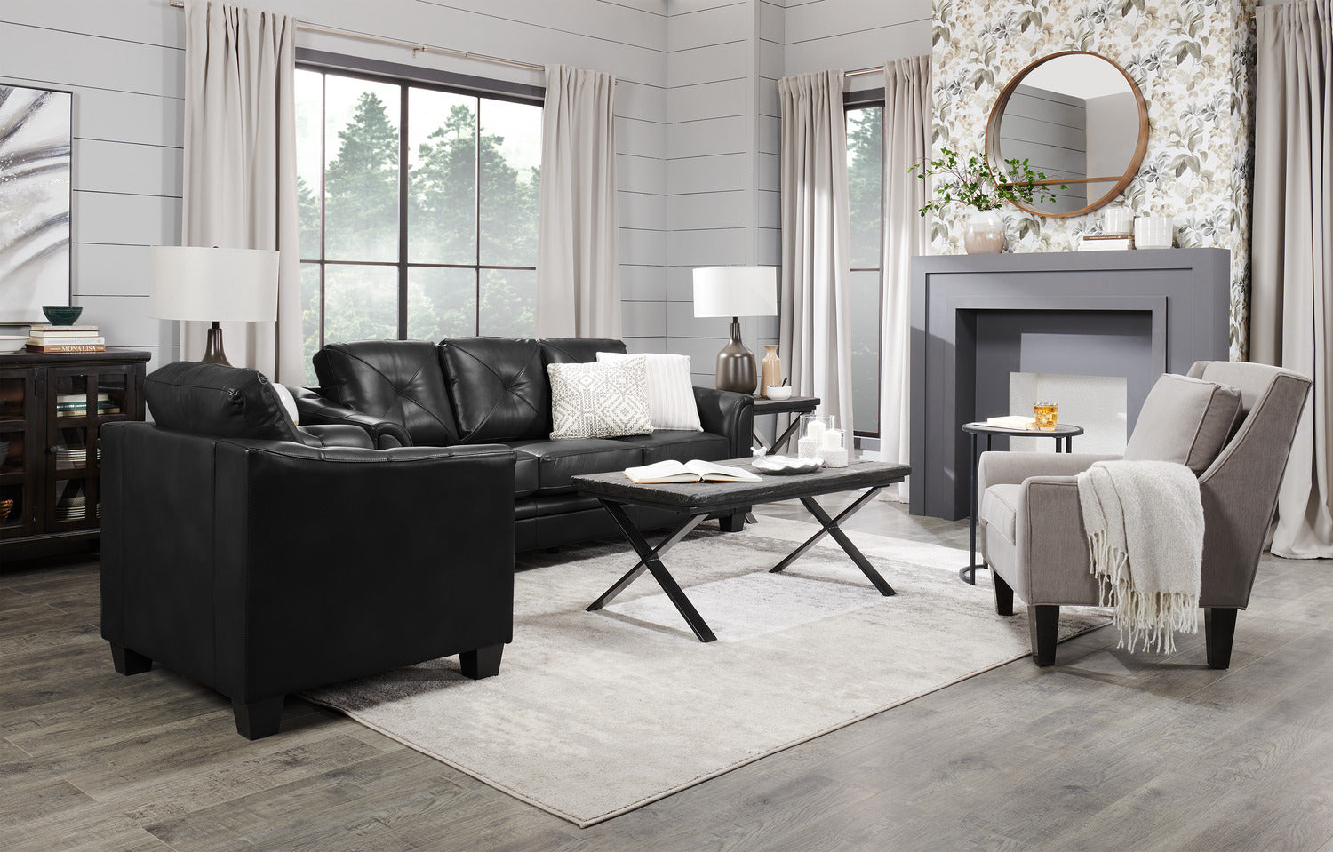 Andi 84" Leather-Look Fabric Sofa with Button Tufting - Black | Sofa Andi de 84 po en tissu d’apparence cuir avec capitonnage - noir