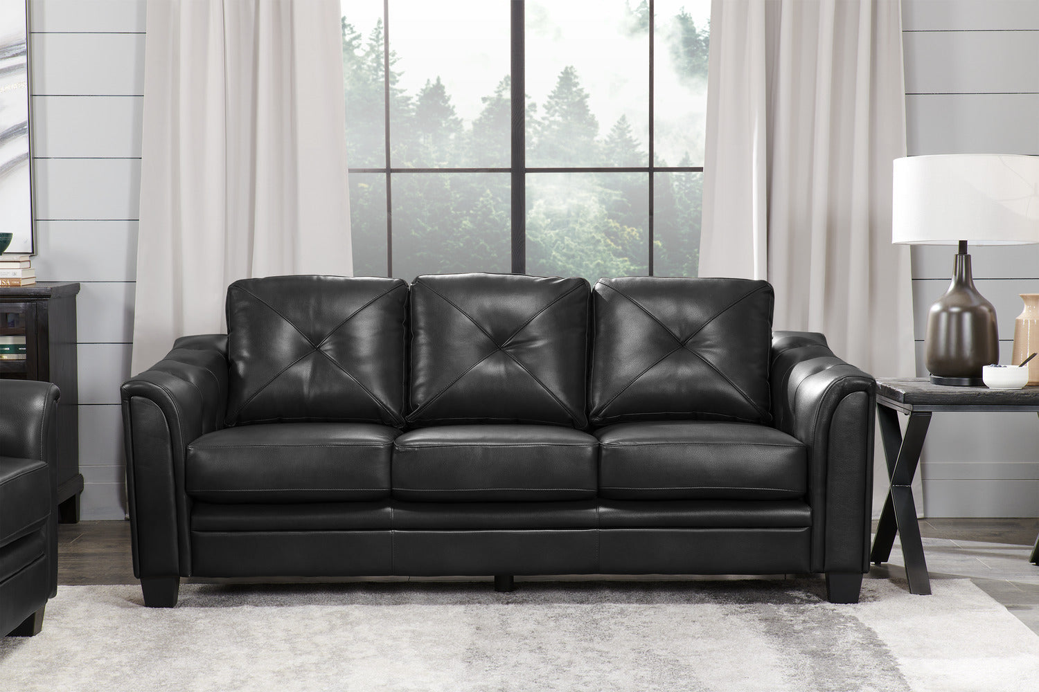 Andi 84" Leather-Look Fabric Sofa with Button Tufting - Black | Sofa Andi de 84 po en tissu d’apparence cuir avec capitonnage - noir