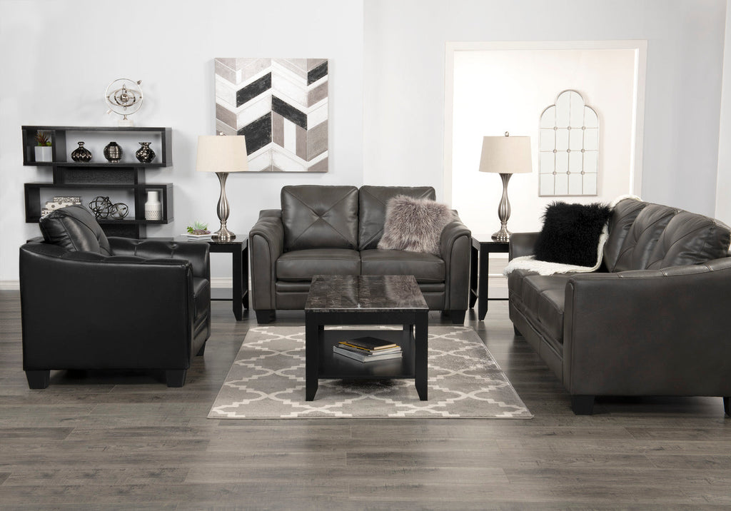Andi 84" Leather-Look Fabric Sofa with Button Tufting - Grey | Sofa Andi de 84 po en tissu d’apparence cuir avec capitonnage - gris