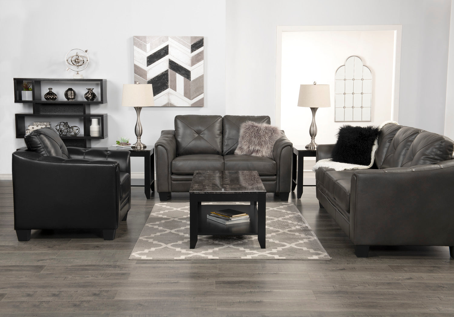 Andi 84" Leather-Look Fabric Sofa with Button Tufting - Grey | Sofa Andi de 84 po en tissu d’apparence cuir avec capitonnage - gris