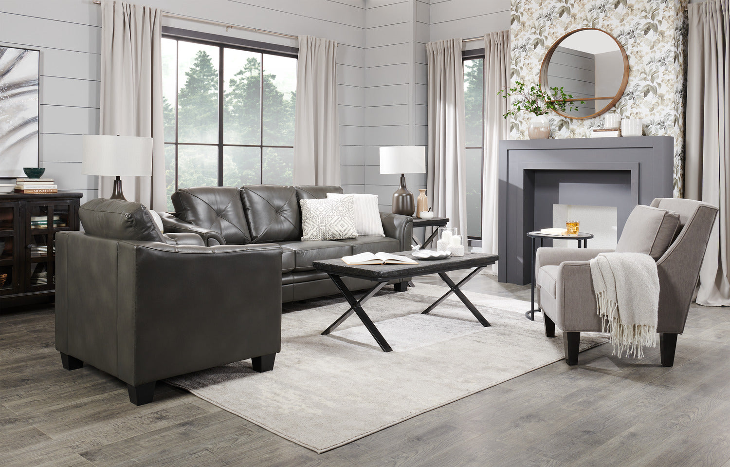 Andi 84" Leather-Look Fabric Sofa with Button Tufting - Grey | Sofa Andi de 84 po en tissu d’apparence cuir avec capitonnage - gris