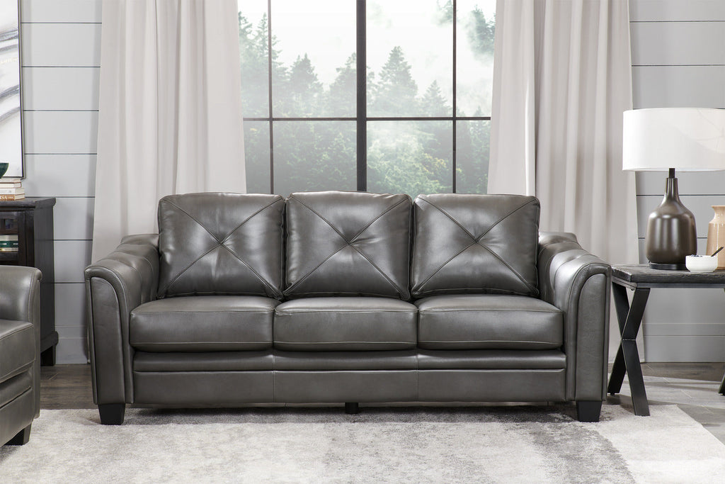 Andi 84" Leather-Look Fabric Sofa with Button Tufting - Grey | Sofa Andi de 84 po en tissu d’apparence cuir avec capitonnage - gris