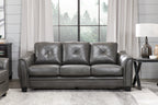 Andi 84" Leather-Look Fabric Sofa with Button Tufting - Grey | Sofa Andi de 84 po en tissu d’apparence cuir avec capitonnage - gris