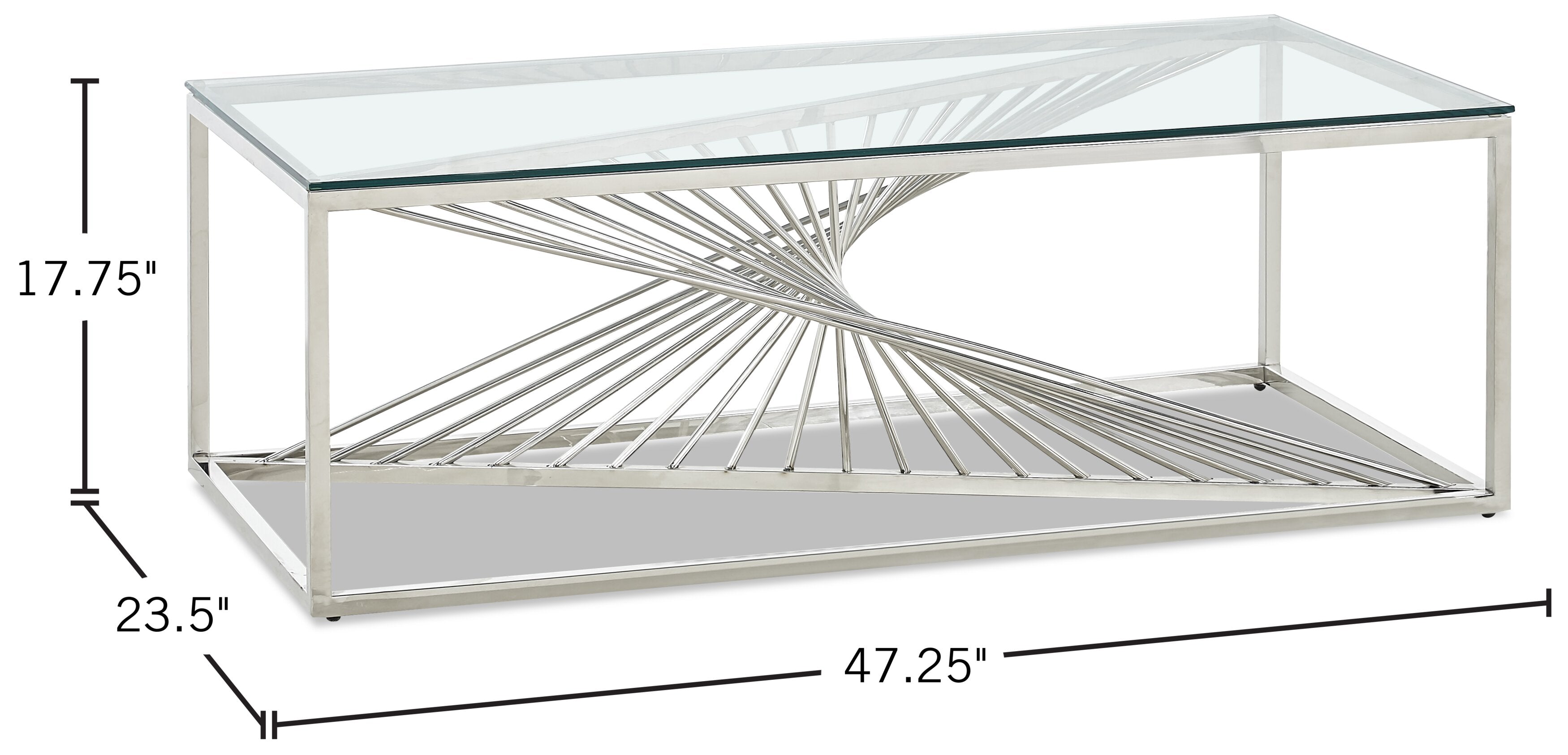 Andreas 47.25" Modern Glass Top Coffee Table - Silver with Chrome Metal Base|Table à café moderne Andreas de 47,25 po avec dessus en verre - argentée avec base en métal chromé