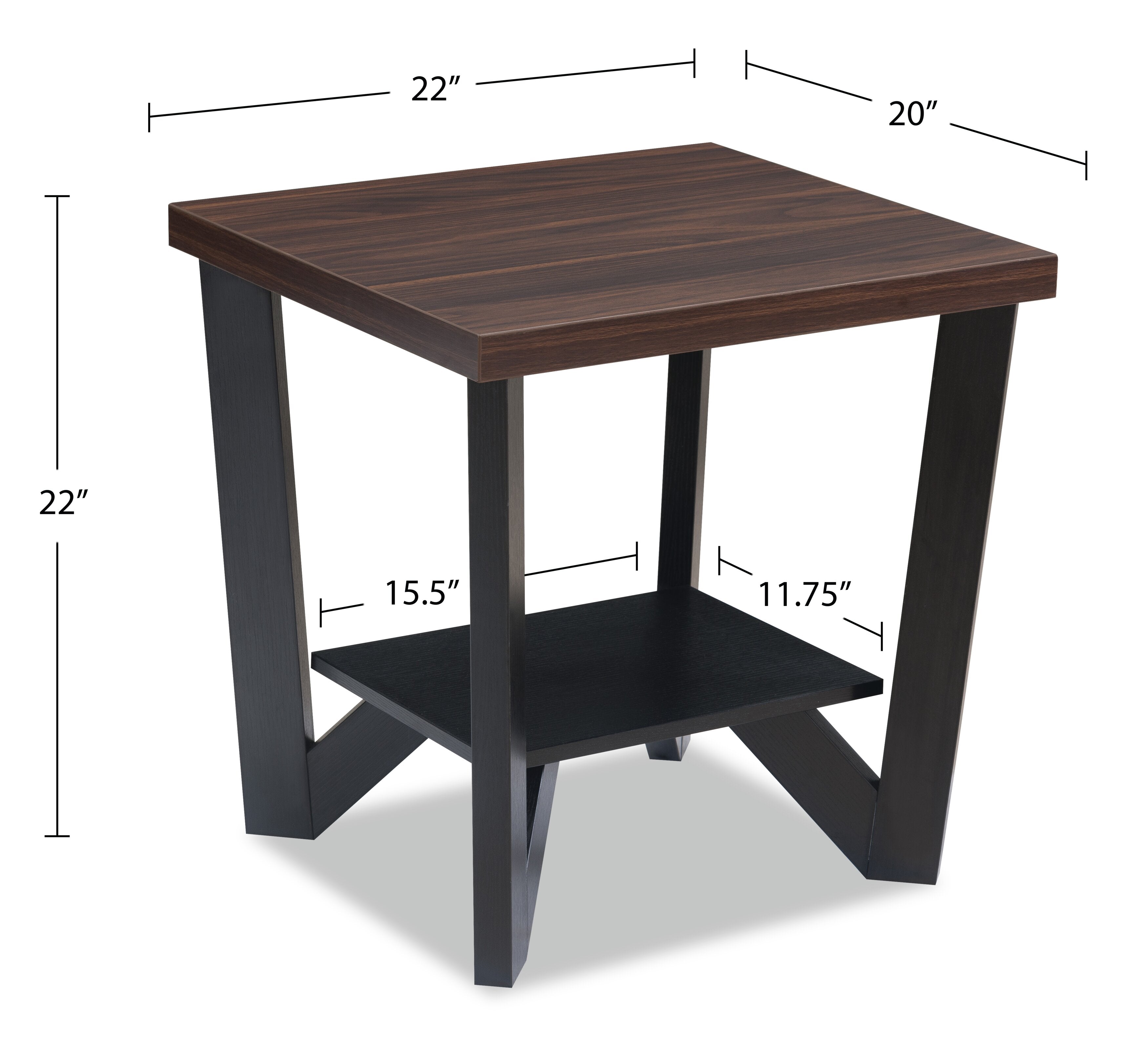 Arika 47.5" Modern 3-Pack Coffee + 2 End Tables with Shelf - Dark Walnut annd Black |Ensemble 3 tables modernes Arika de 47,5 po (table à café et 2 tables de bout) avec tablette - noyer foncé et noir