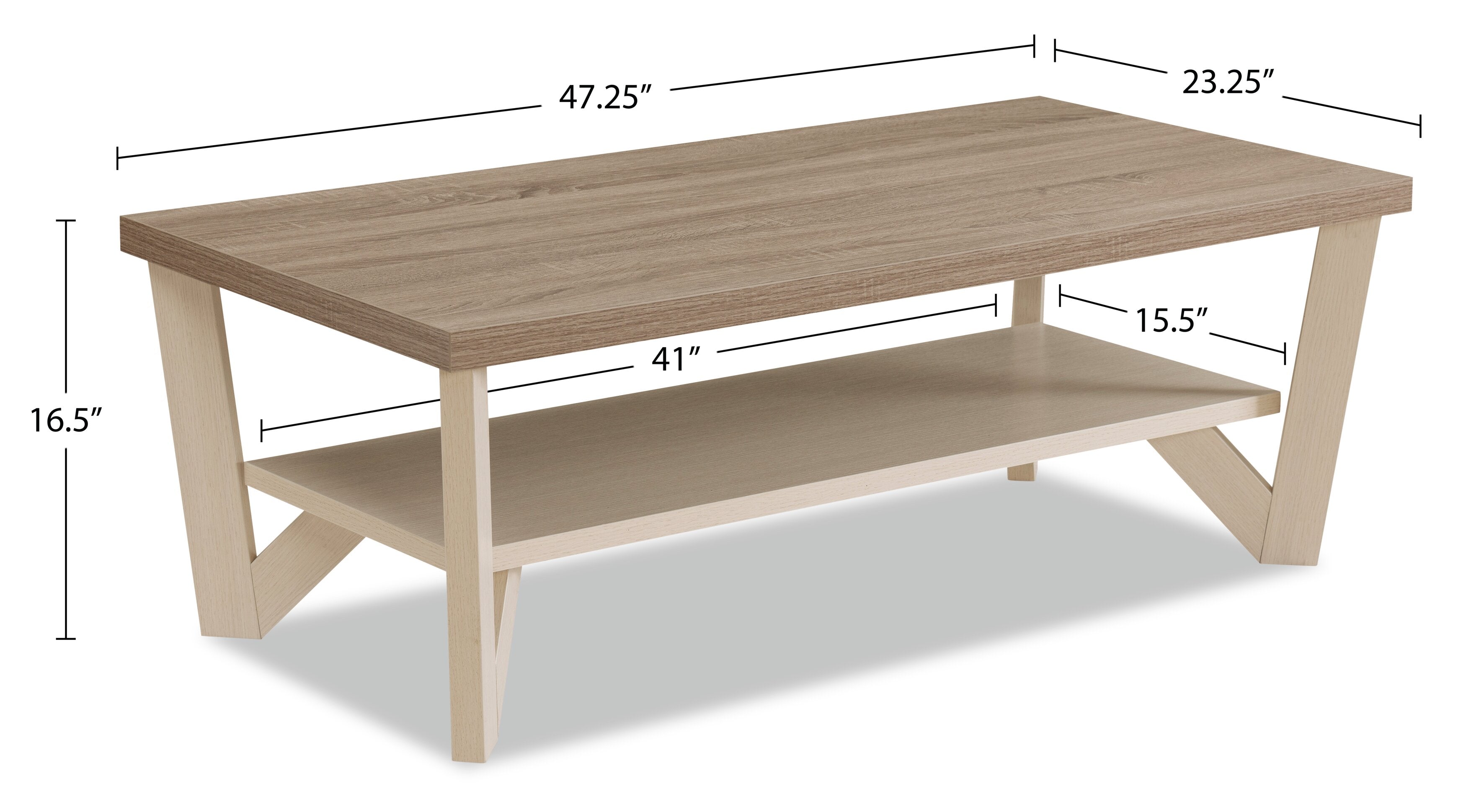 Arika 47.5" Modern 3-Pack Coffee + 2 End Tables with Shelf - Ivory |Ensemble 3 tables modernes Arika de 47,5 po (table à café et 2 tables de bout) avec tablette - ivoire