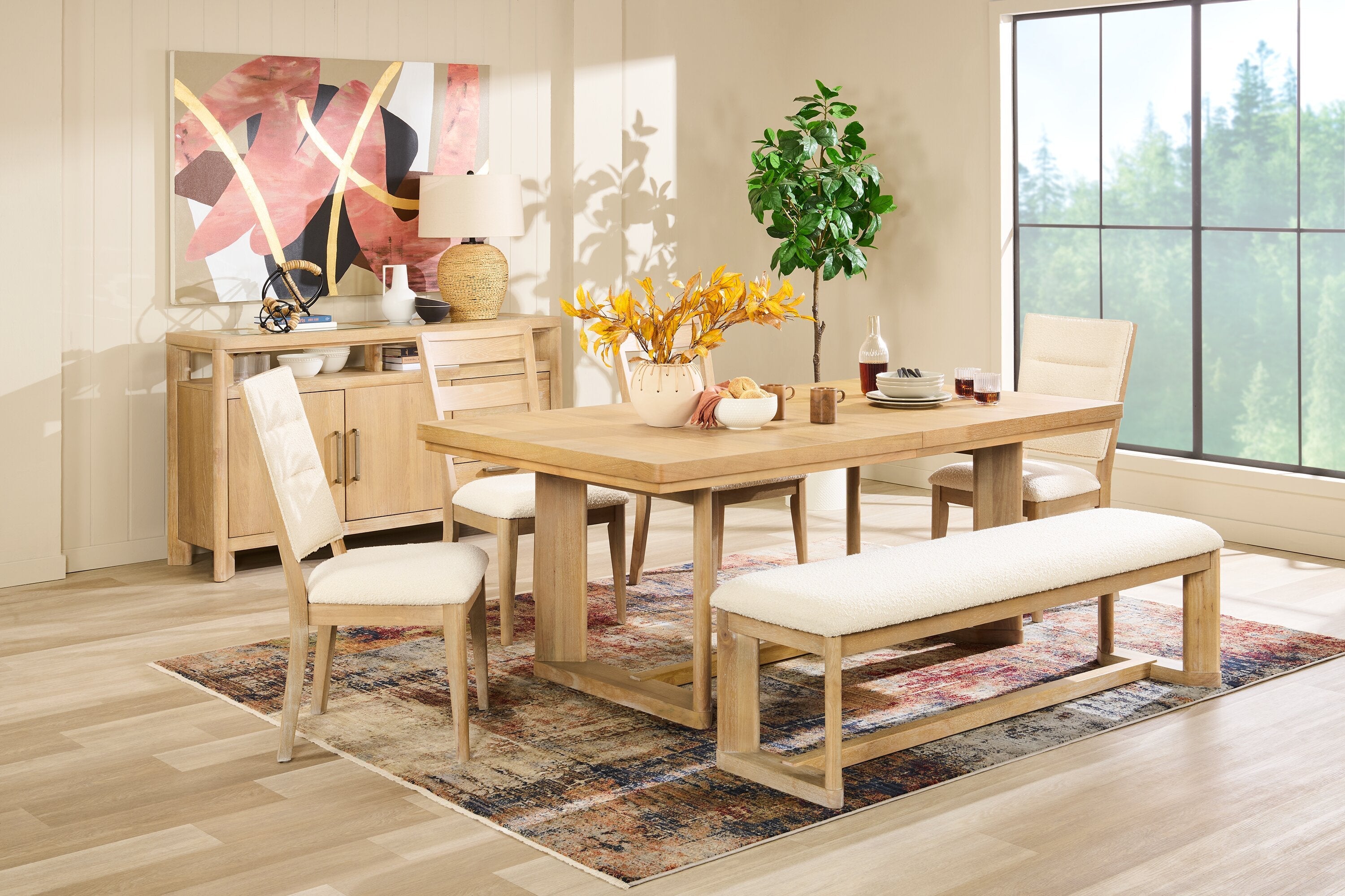Aspen Dining Table with 80-104" Extension, Trestle Base - Natural | Table de salle à manger Aspen de 80 po à 104 po à rallonge et base à tréteaux - naturelle
