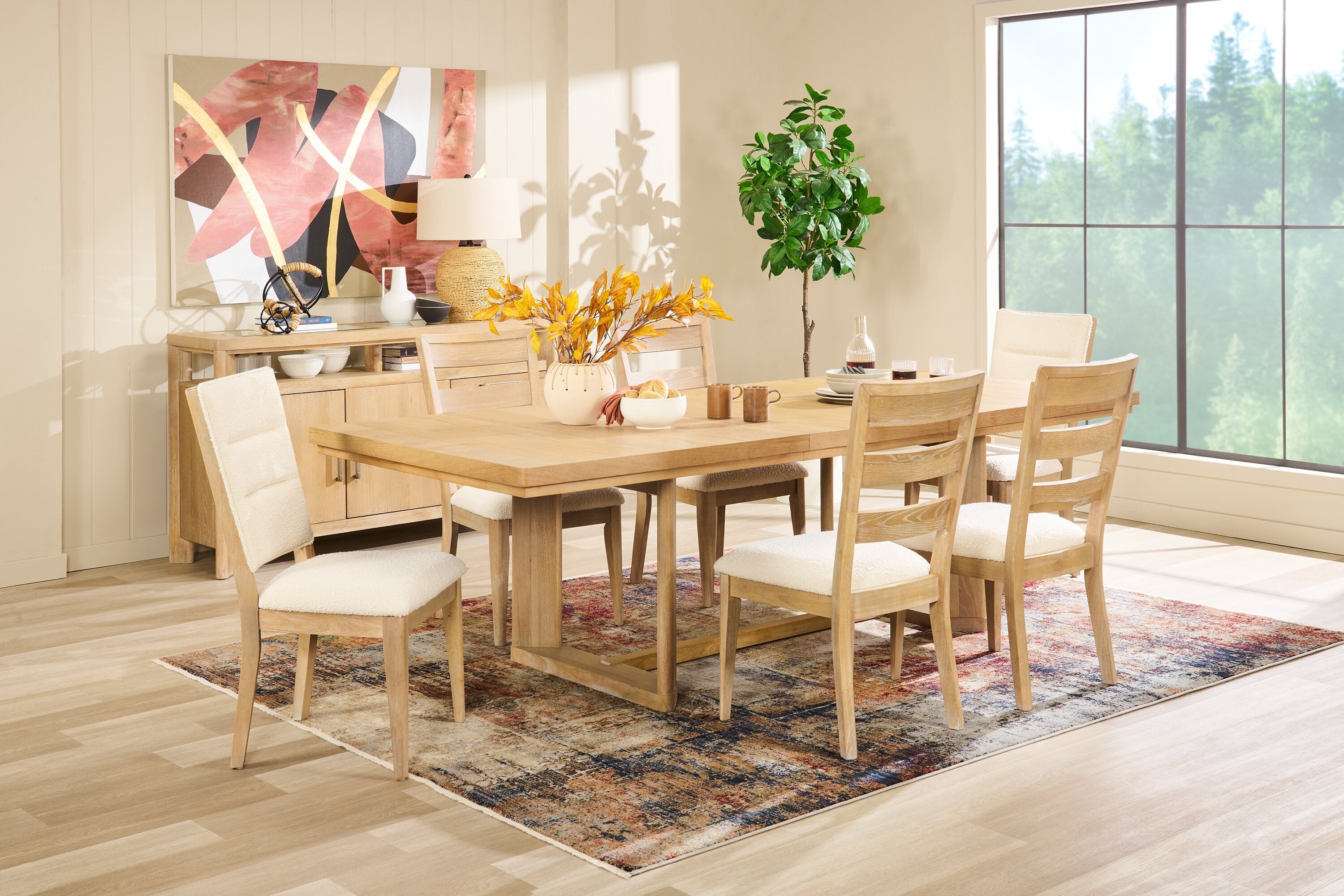 Aspen Dining Table with 80-104" Extension, Trestle Base - Natural | Table de salle à manger Aspen de 80 po à 104 po à rallonge et base à tréteaux - naturelle