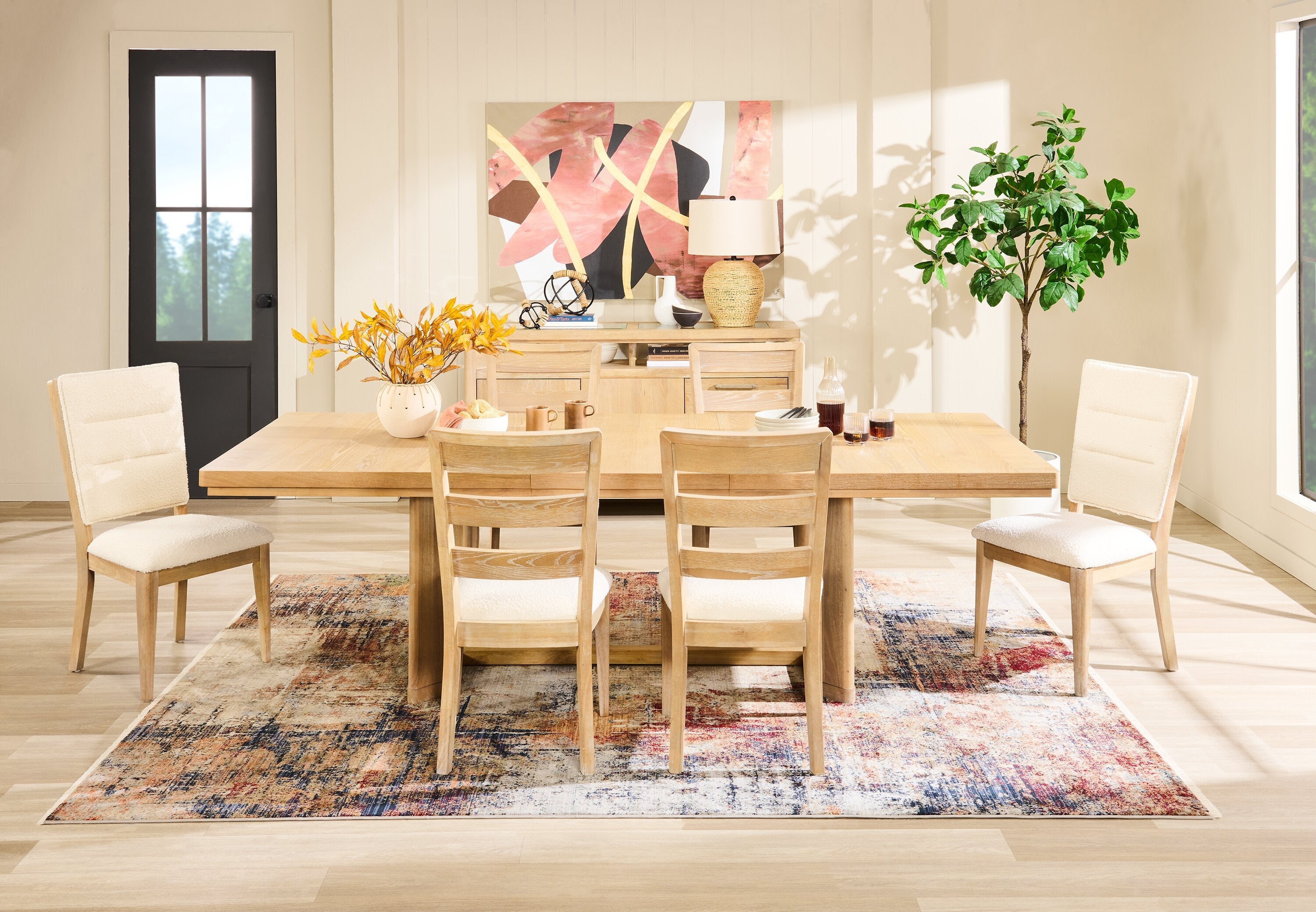 Aspen Dining Table with 80-104" Extension, Trestle Base - Natural | Table de salle à manger Aspen de 80 po à 104 po à rallonge et base à tréteaux - naturelle