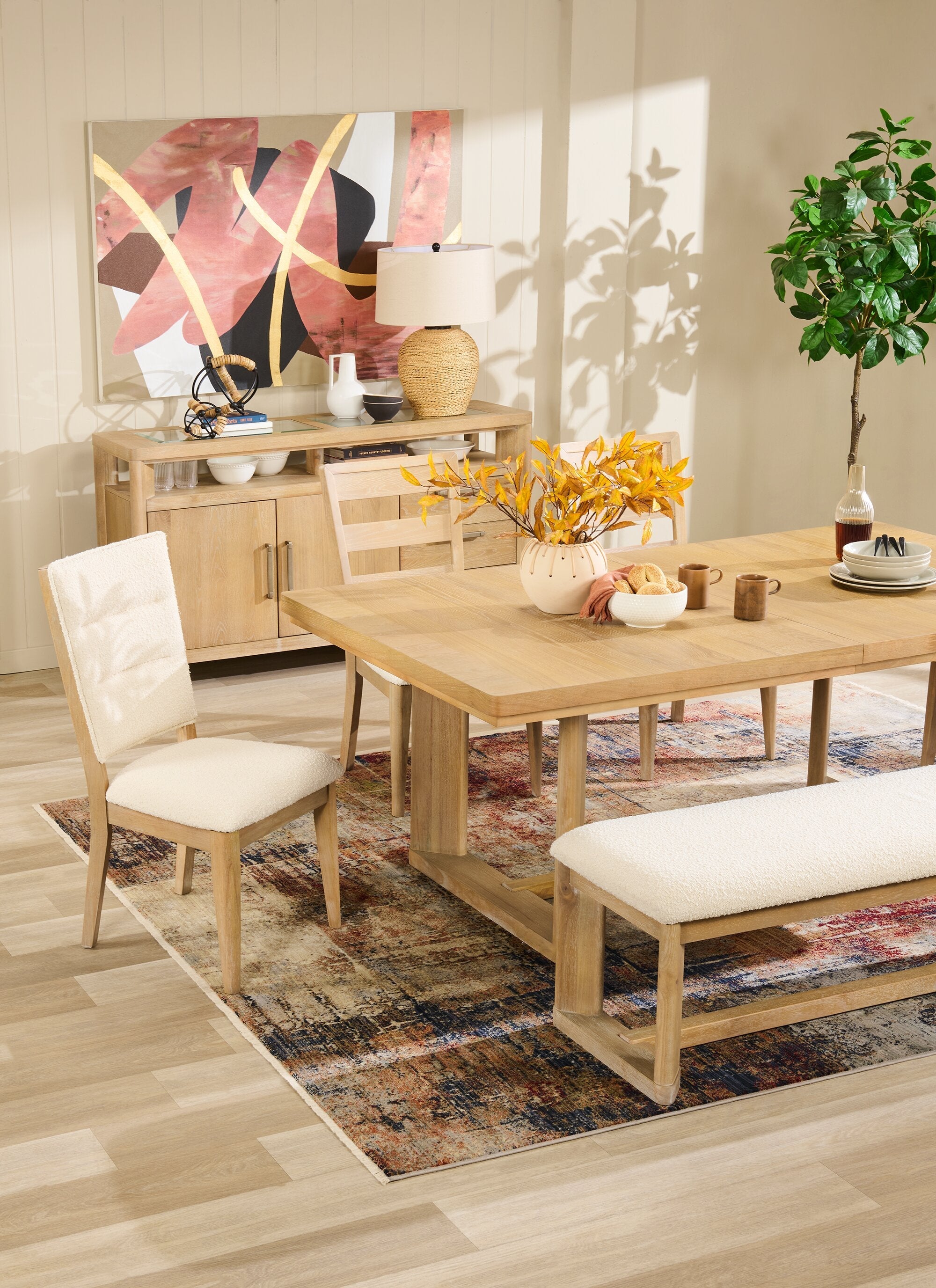 Aspen Dining Table with 80-104" Extension, Trestle Base - Natural | Table de salle à manger Aspen de 80 po à 104 po à rallonge et base à tréteaux - naturelle