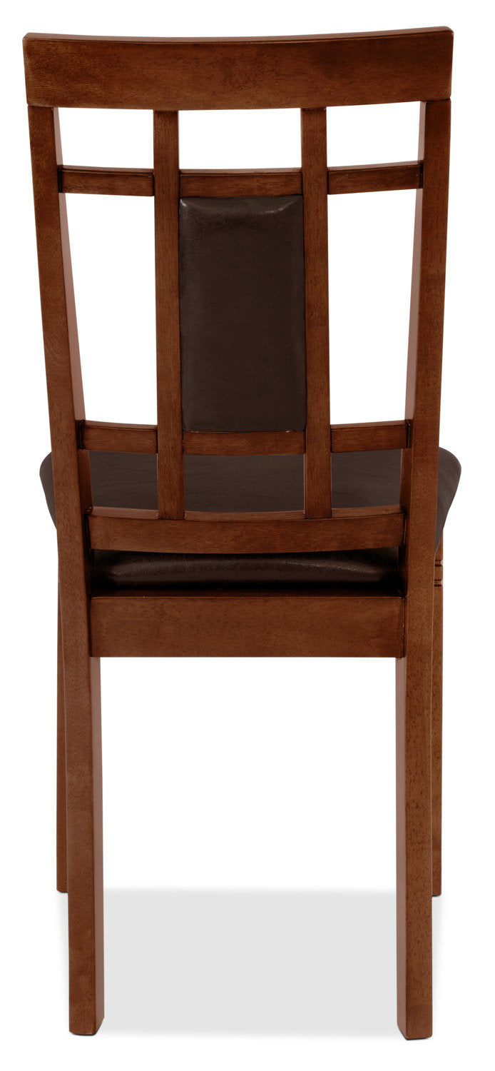 Aran Dining Chair with Vegan-Leather Fabric, Slat-Back - Brown | Chaise de salle à manger Aran en tissu de cuir végétalien avec dossier à lattes - brune