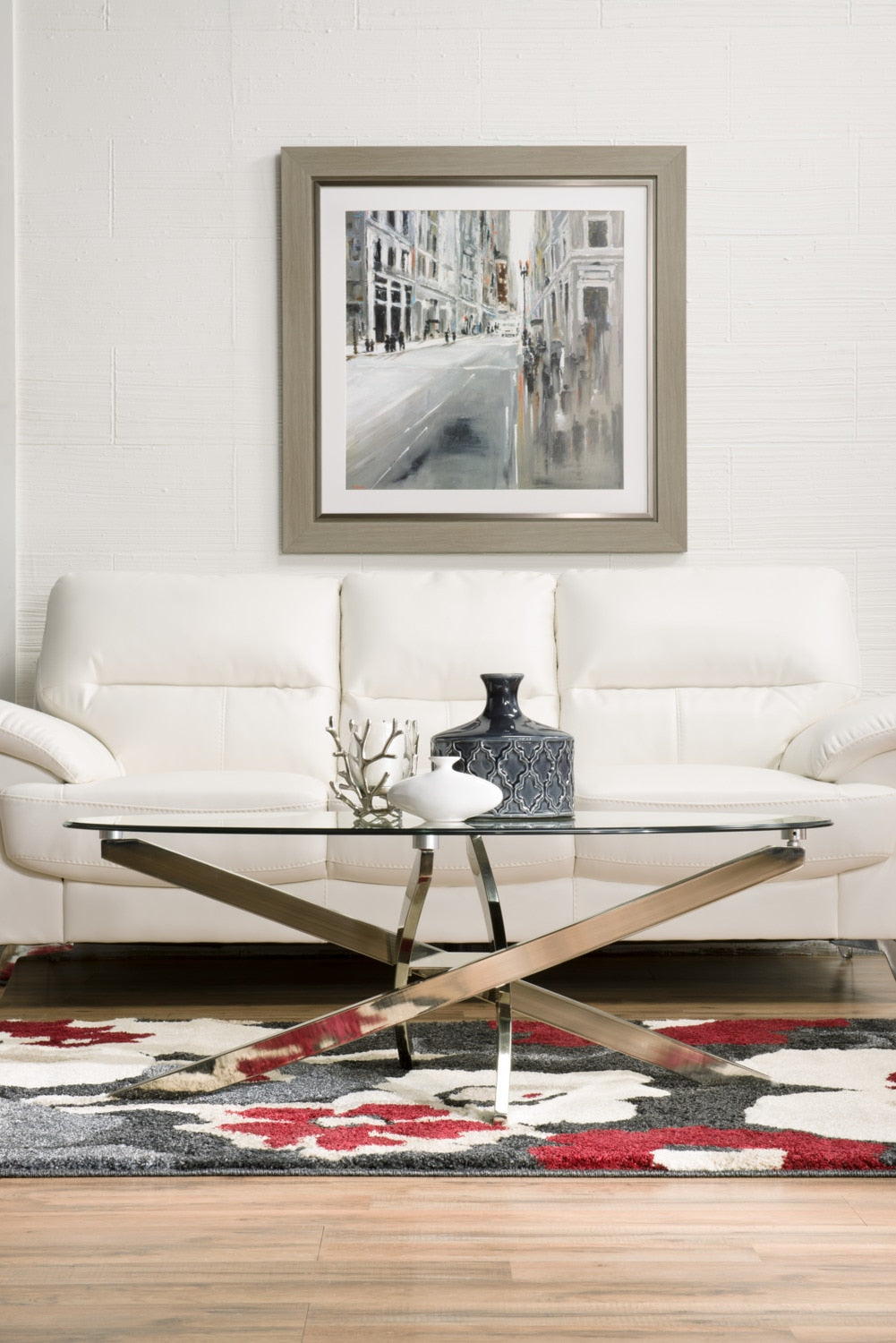 Zila 48" Modern Round Glass Top Coffee Table - Silver with Stainless Steel Base|Table à café ronde moderne Zila de 48 po avec dessus en verre - argentée avec base en acier inoxydable