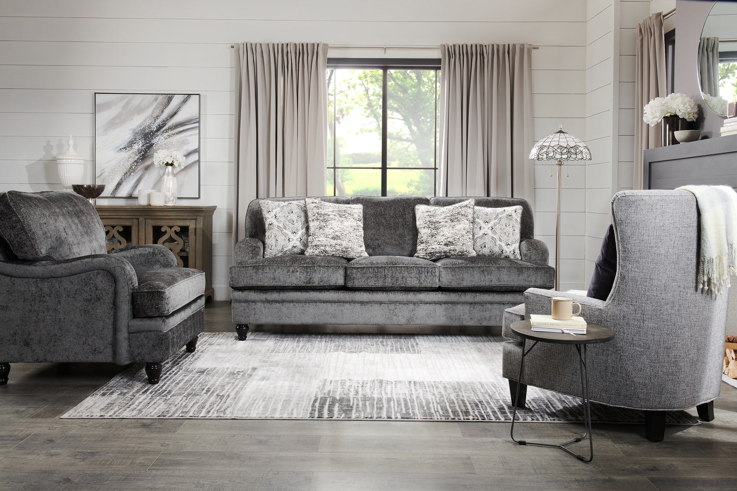 Made in Canada Bellmont 89" Chenille Fabric Sofa with Reversible Cushions and Wood Legs - Charcoal Grey | Sofa Bellmont de 89 po fabriqué au Canada en tissu de chenille avec coussins réversibles et pattes en bois - gris anthracite