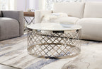 Belle 36" Glam Round Sofa Table - White Marble Top with Stainless Steel Base|Table de salon ronde somptueuse Belle de 36 po - dessus en marbre blanc avec base en acier inoxydable