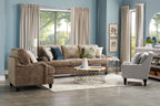Made in Canada Bellmont 89" Chenille Fabric Sofa with Reversible Cushions and Wood Legs - Toffee Brown | Sofa Bellmont de 89 po fabriqué au Canada en tissu de chenille avec coussins réversibles et pattes en bois - brun caramel
