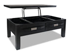 Bronx 48" Rustic Lift Top Coffee Table with Storage, Shelf and Casters - Charcoal Wood|Table à café rustique Bronx de 48 po avec dessus relevable, rangement, tablette et roulettes - bois anthracite