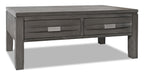 Bronx 48" Rustic Lift Top Coffee Table with Storage, Shelf and Casters - Grey Wood|Table à café rustique Bronx de 48 po avec dessus relevable, rangement, tablette et roulettes - bois gris