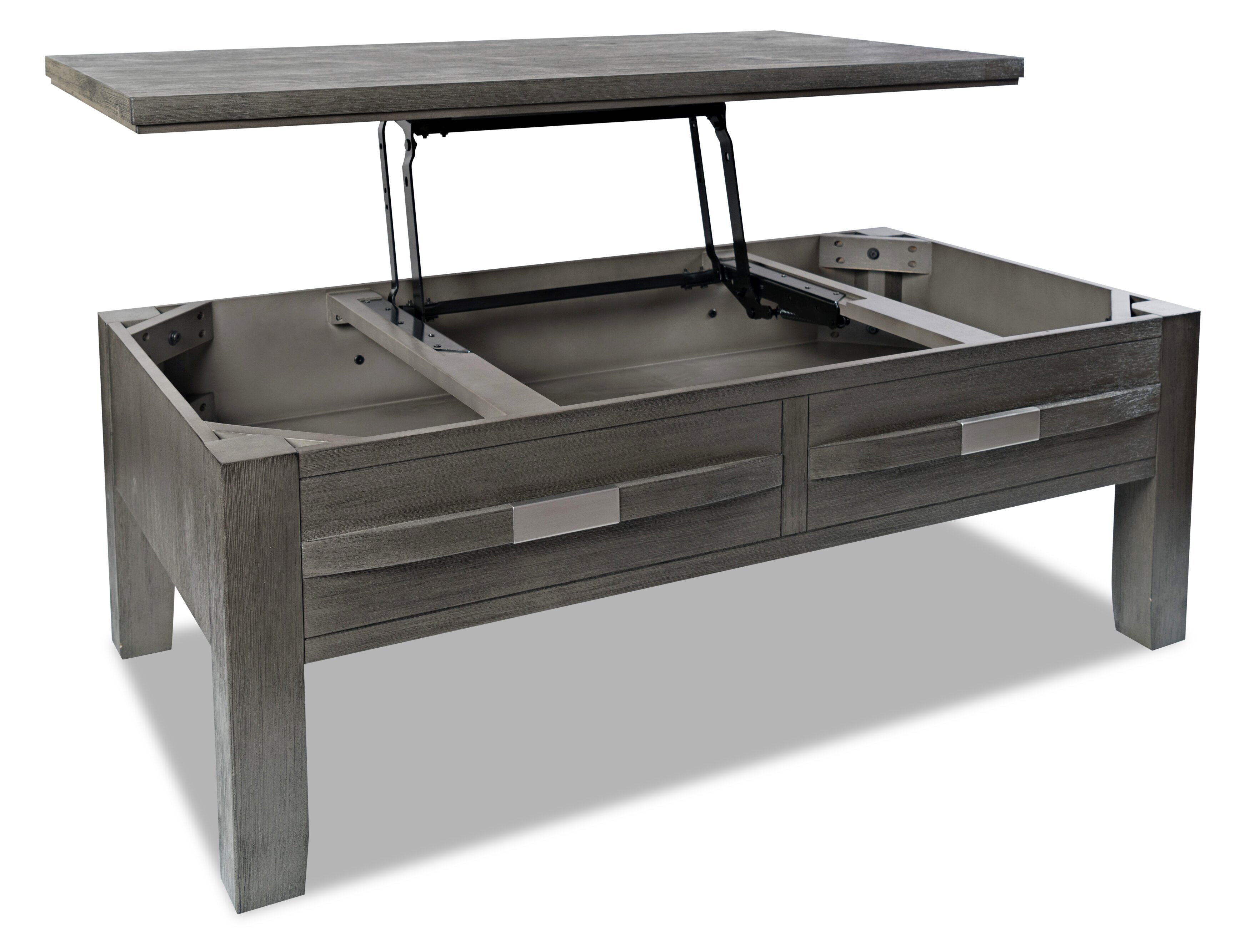 Bronx 48" Rustic Lift Top Coffee Table with Storage, Shelf and Casters - Grey Wood|Table à café rustique Bronx de 48 po avec dessus relevable, rangement, tablette et roulettes - bois gris