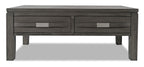 Bronx 48" Rustic Lift Top Coffee Table with Storage, Shelf and Casters - Grey Wood|Table à café rustique Bronx de 48 po avec dessus relevable, rangement, tablette et roulettes - bois gris