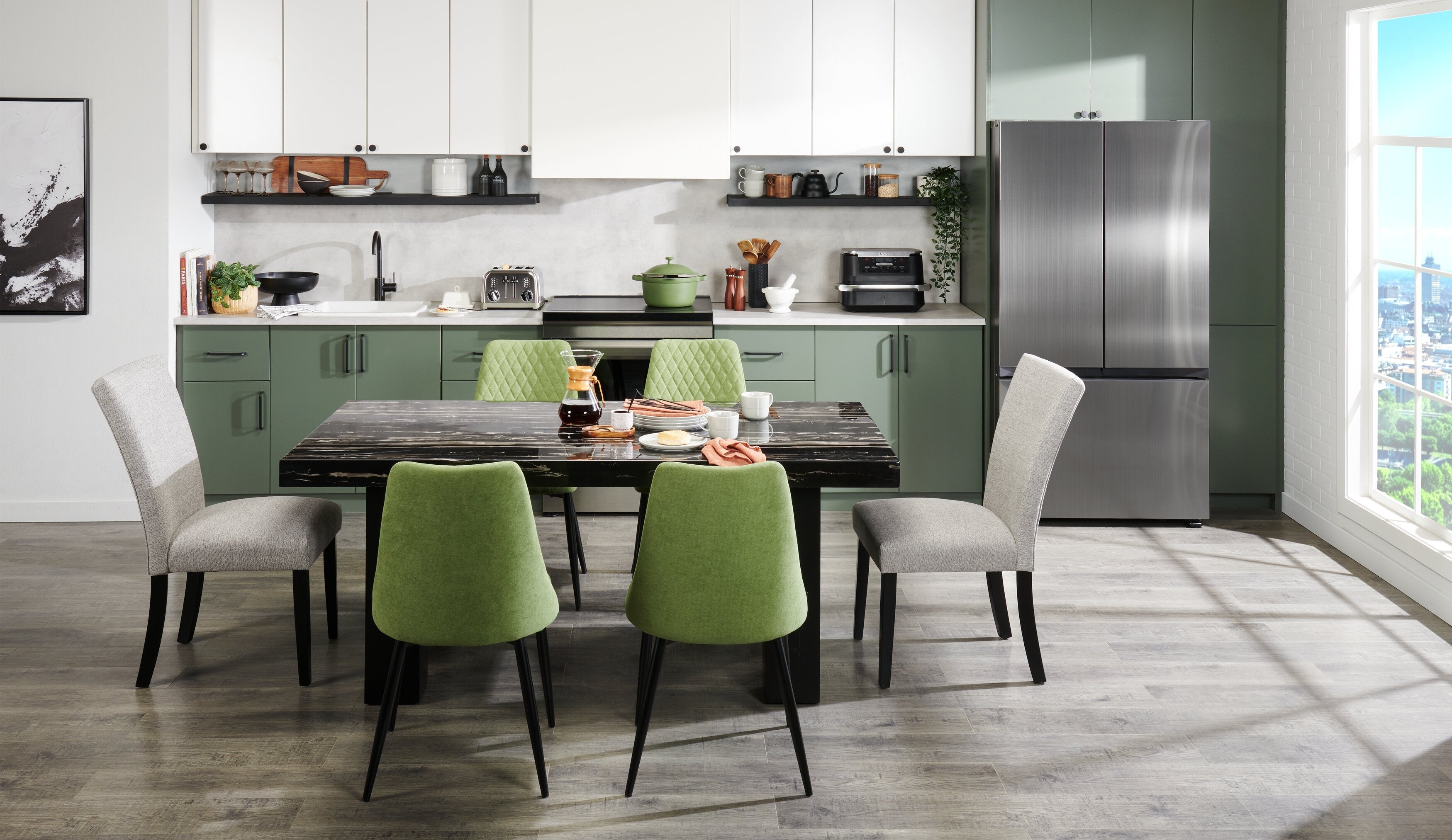 Burk Dining Table with Epoxy Resin Marble-Look Top, 72"W - Black | Table de salle à manger Burk de 72 po (L) avec dessus en résine époxy en imitation de marbre - noire