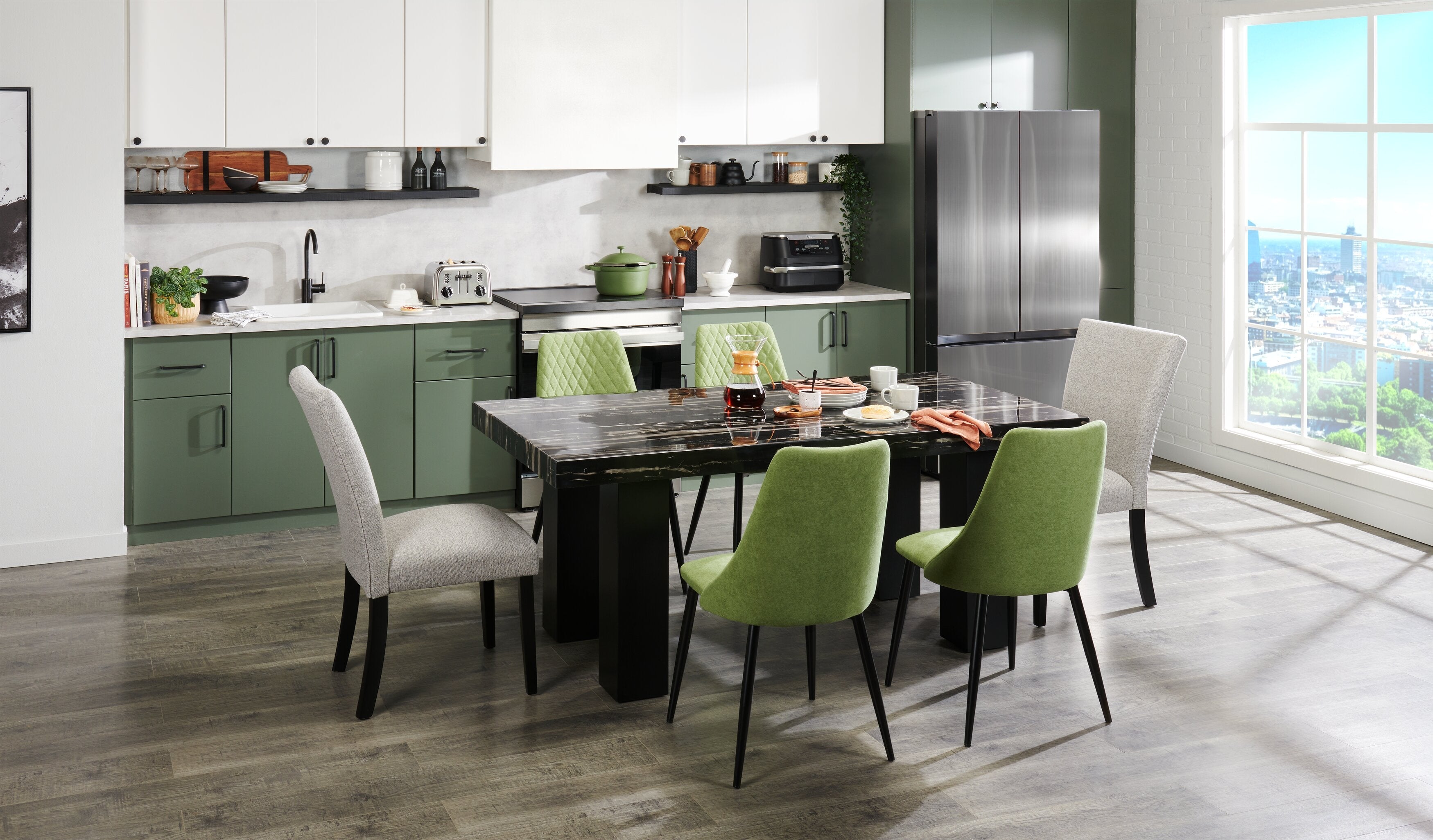 Burk Dining Table with Epoxy Resin Marble-Look Top, 72"W - Black | Table de salle à manger Burk de 72 po (L) avec dessus en résine époxy en imitation de marbre - noire