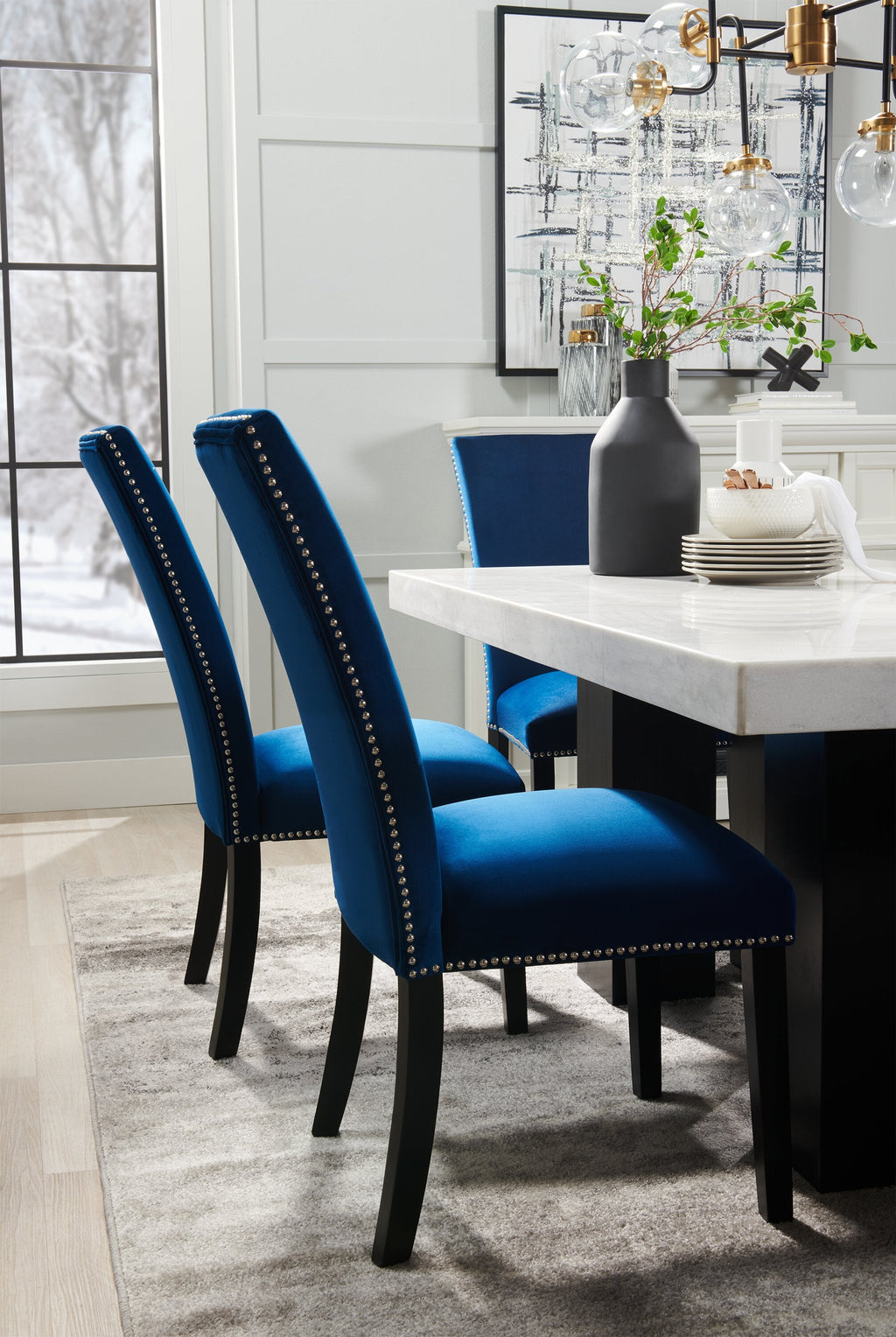 Cami Dining Chair with Velvet Fabric - Blue | Chaise de salle à manger Cami en tissu de velours - bleue