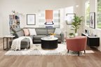 Kort & Co. Capri 32” Modern Round Coffee Table with White Sintered Stone Top and Casters - Black and Gold | Table à café ronde moderne Capri de Kort & Co. de 32 po avec dessus en pierre frittée blanche et roulettes - noire et dorée