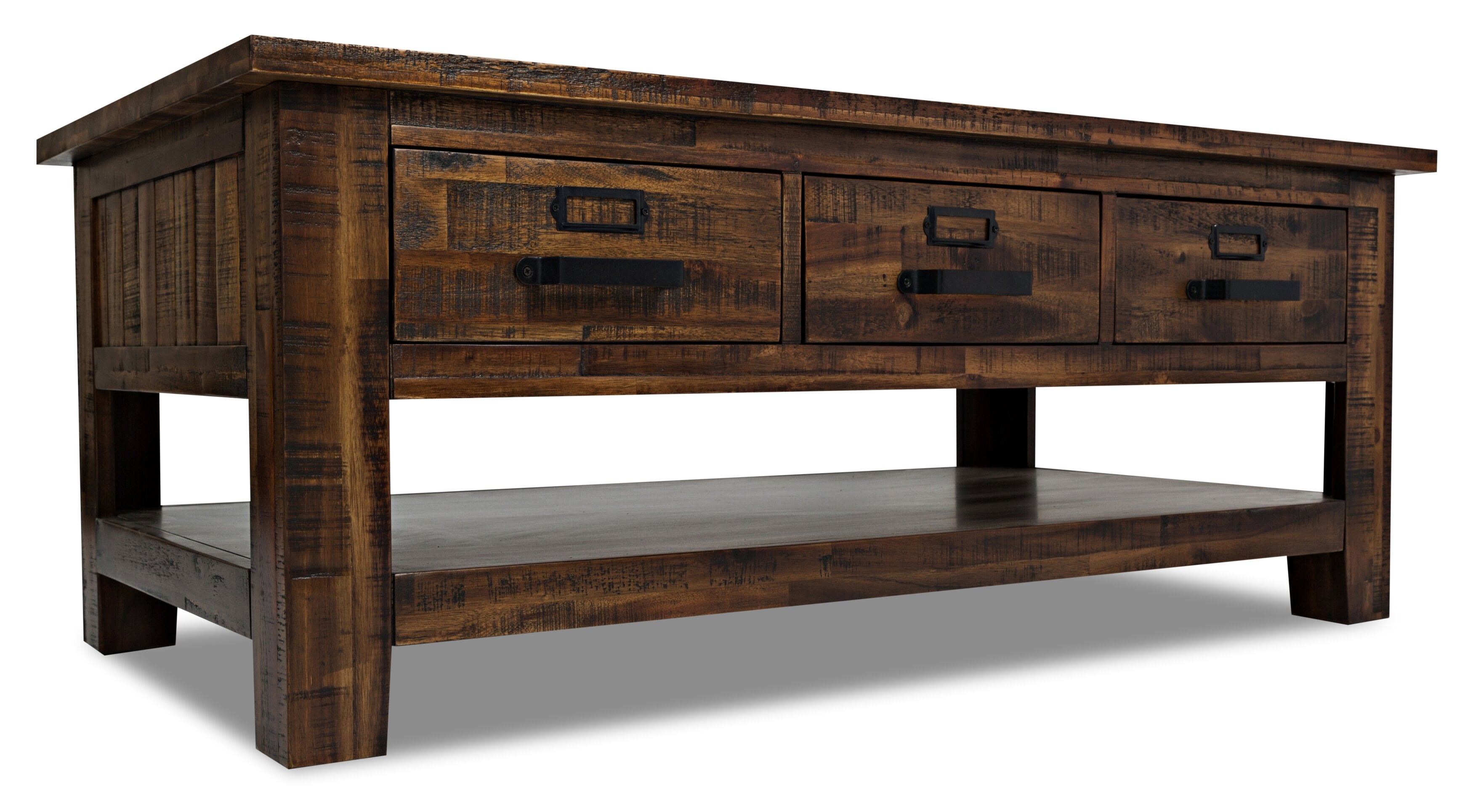 Casey 48" Rustic Coffee Table with Storage, Shelf and Casters - Brown Wood|Table à café rustique Casey de 48 po avec rangement, tablette et roulettes - bois brun