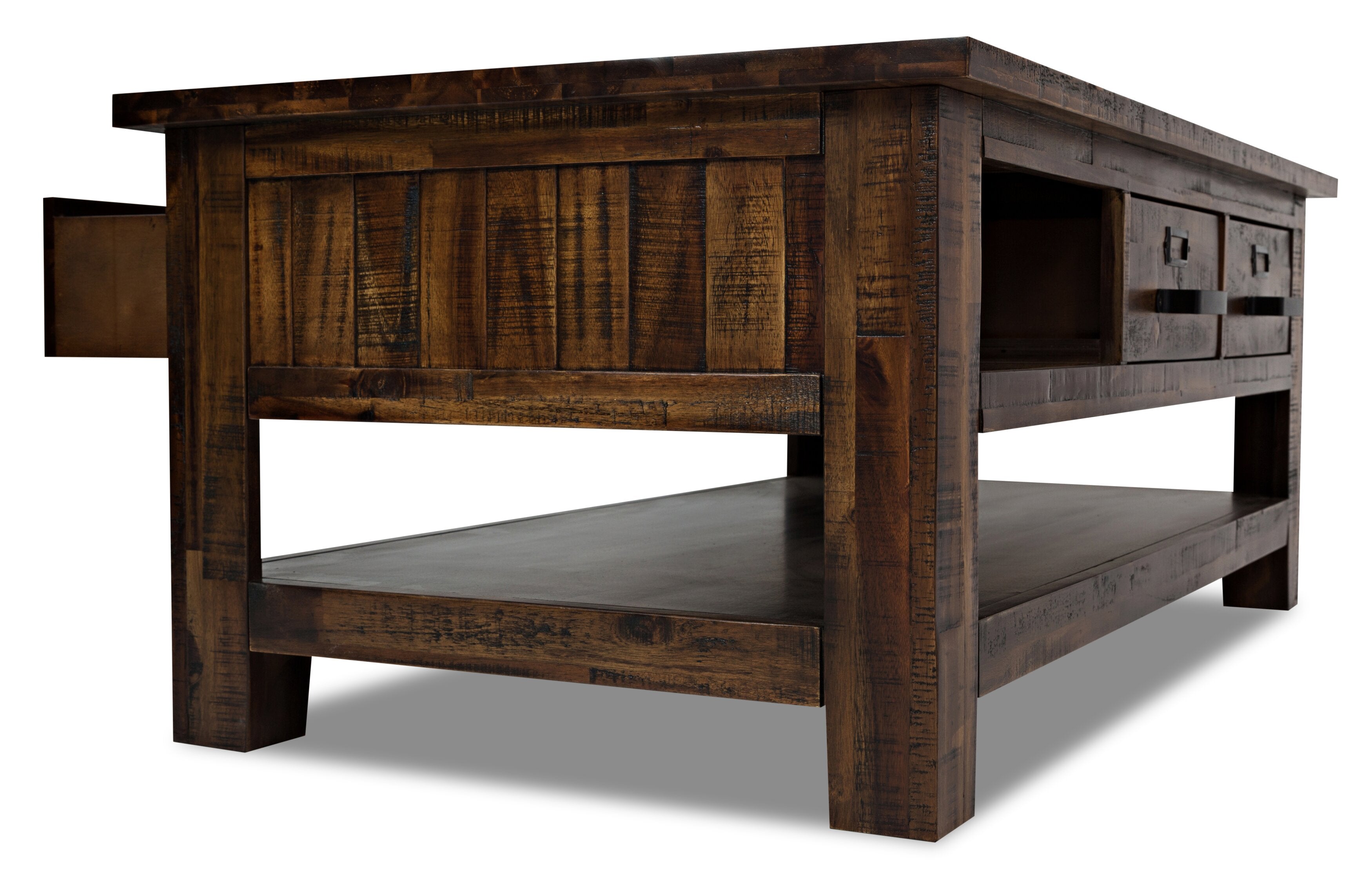 Casey 48" Rustic Coffee Table with Storage, Shelf and Casters - Brown Wood|Table à café rustique Casey de 48 po avec rangement, tablette et roulettes - bois brun