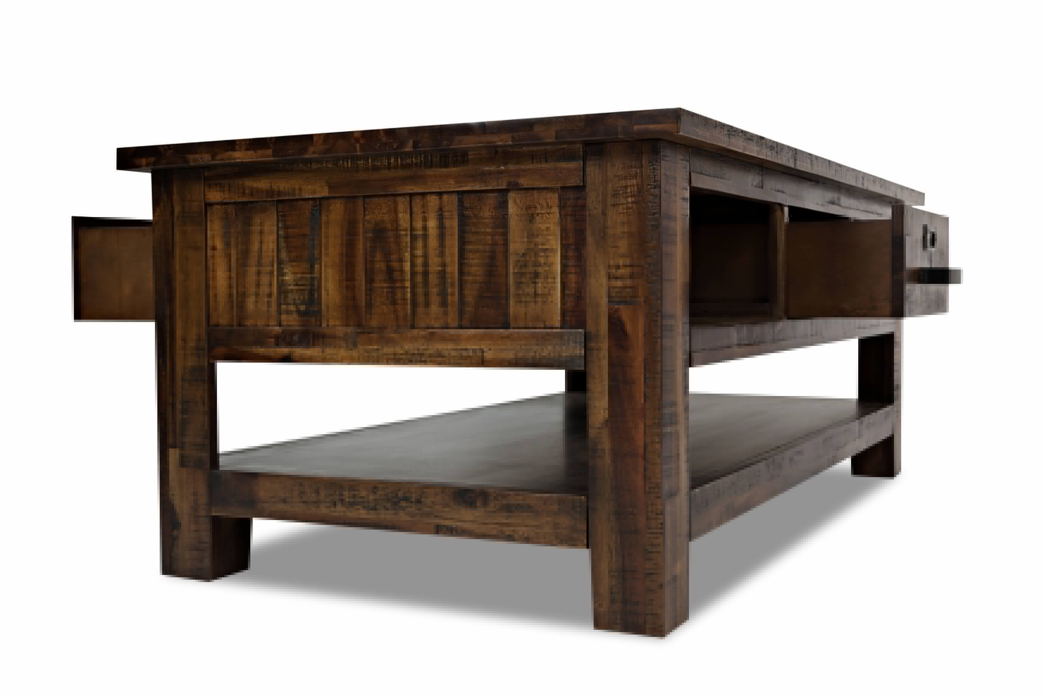 Casey 48" Rustic Coffee Table with Storage, Shelf and Casters - Brown Wood|Table à café rustique Casey de 48 po avec rangement, tablette et roulettes - bois brun