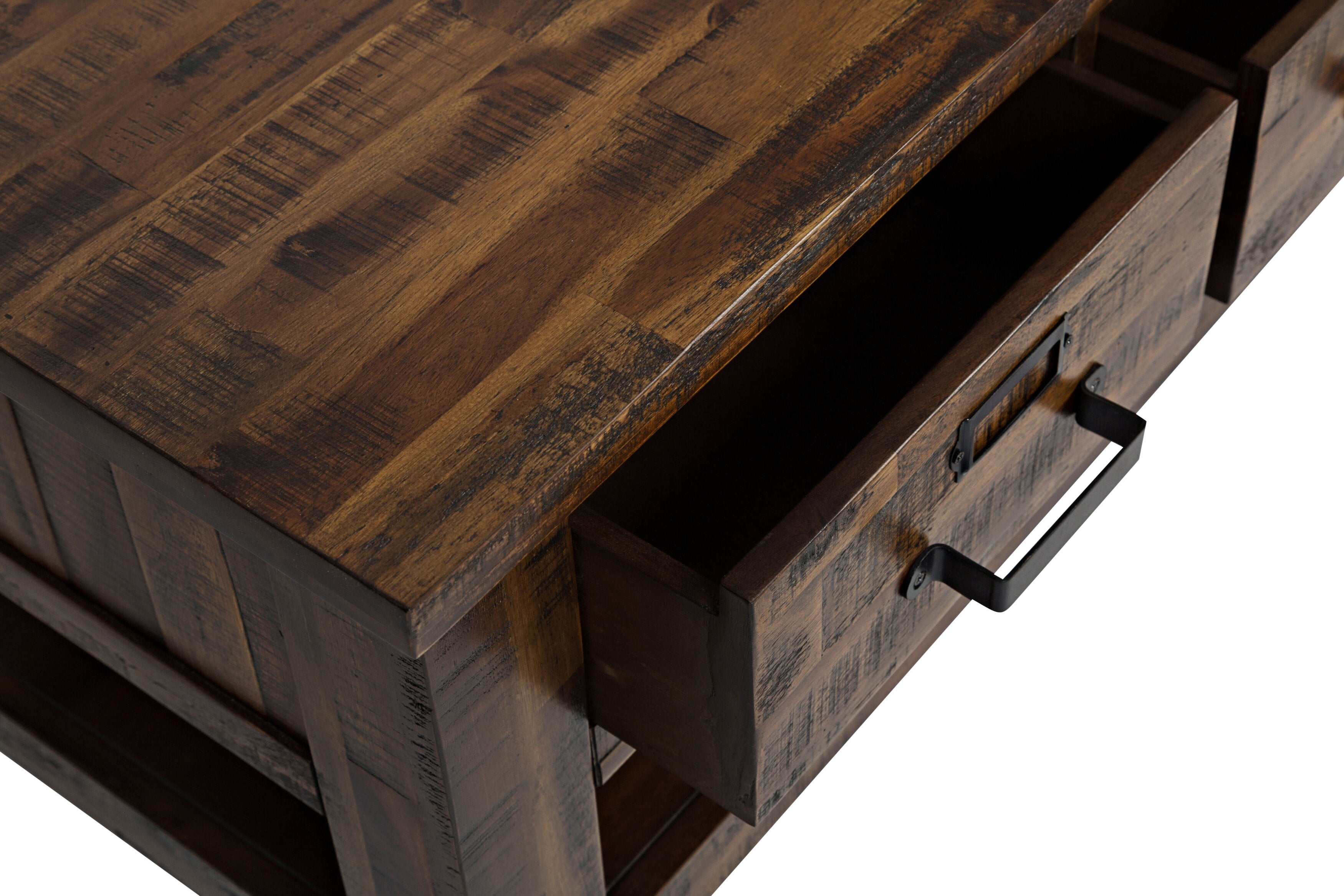 Casey 48" Rustic Coffee Table with Storage, Shelf and Casters - Brown Wood|Table à café rustique Casey de 48 po avec rangement, tablette et roulettes - bois brun
