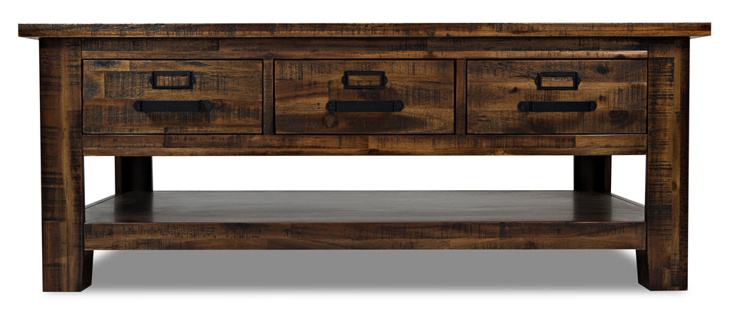Casey 48" Rustic Coffee Table with Storage, Shelf and Casters - Brown Wood|Table à café rustique Casey de 48 po avec rangement, tablette et roulettes - bois brun