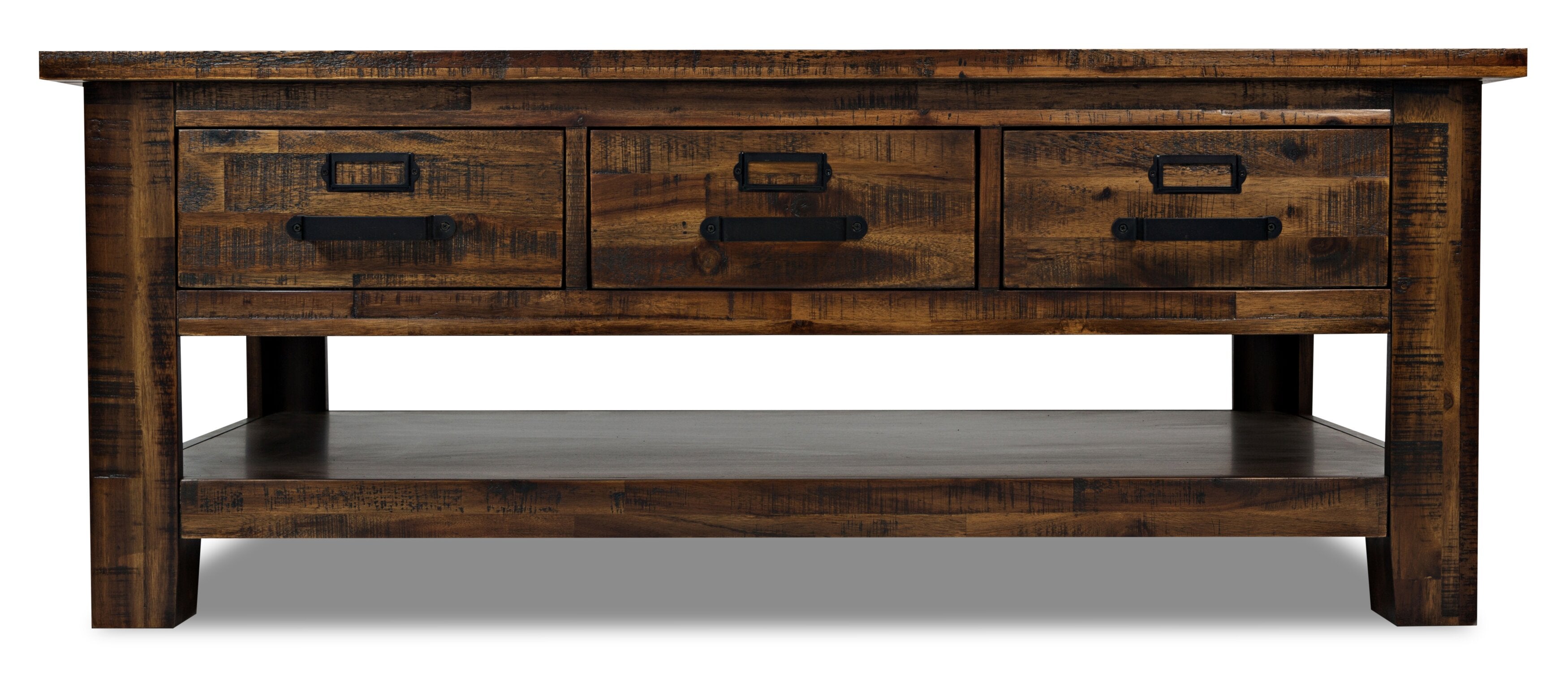 Casey 48" Rustic Coffee Table with Storage, Shelf and Casters - Brown Wood|Table à café rustique Casey de 48 po avec rangement, tablette et roulettes - bois brun