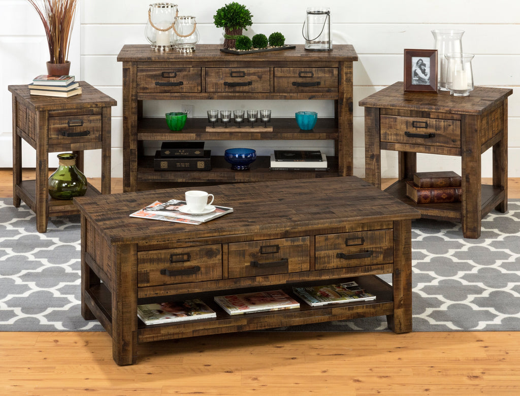 Casey 48" Rustic Coffee Table with Storage, Shelf and Casters - Brown Wood|Table à café rustique Casey de 48 po avec rangement, tablette et roulettes - bois brun