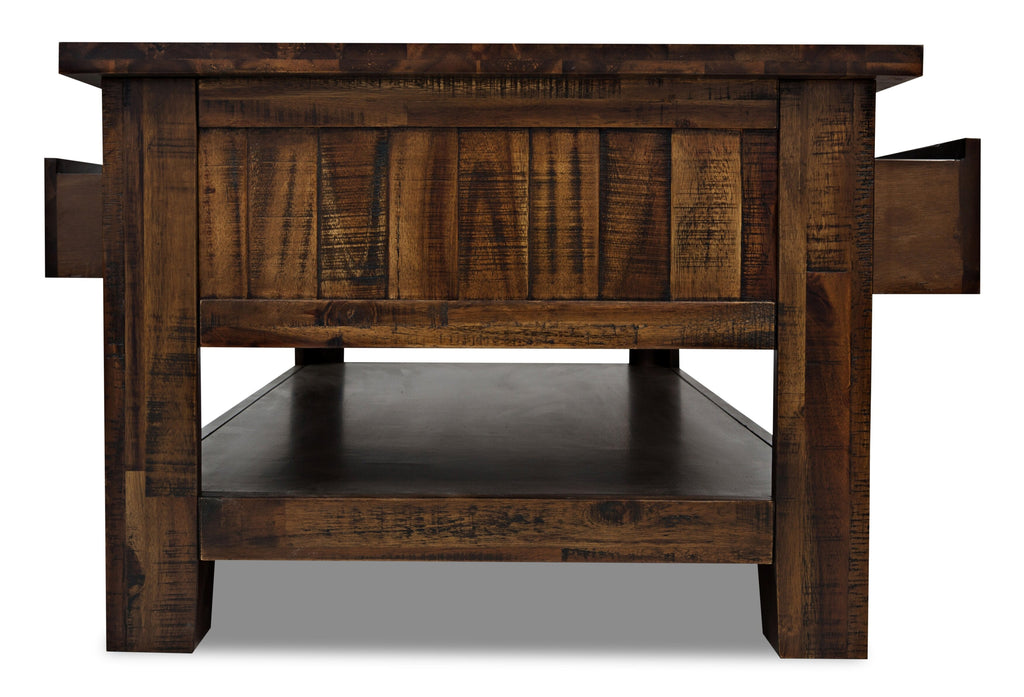 Casey 48" Rustic Coffee Table with Storage, Shelf and Casters - Brown Wood|Table à café rustique Casey de 48 po avec rangement, tablette et roulettes - bois brun