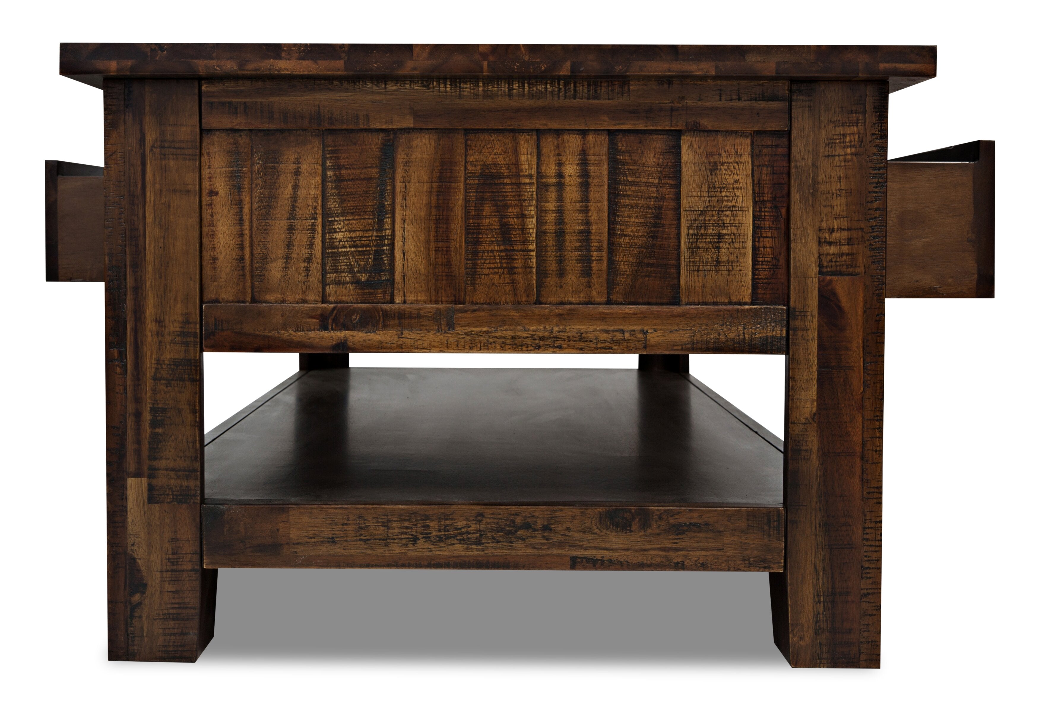 Casey 48" Rustic Coffee Table with Storage, Shelf and Casters - Brown Wood|Table à café rustique Casey de 48 po avec rangement, tablette et roulettes - bois brun